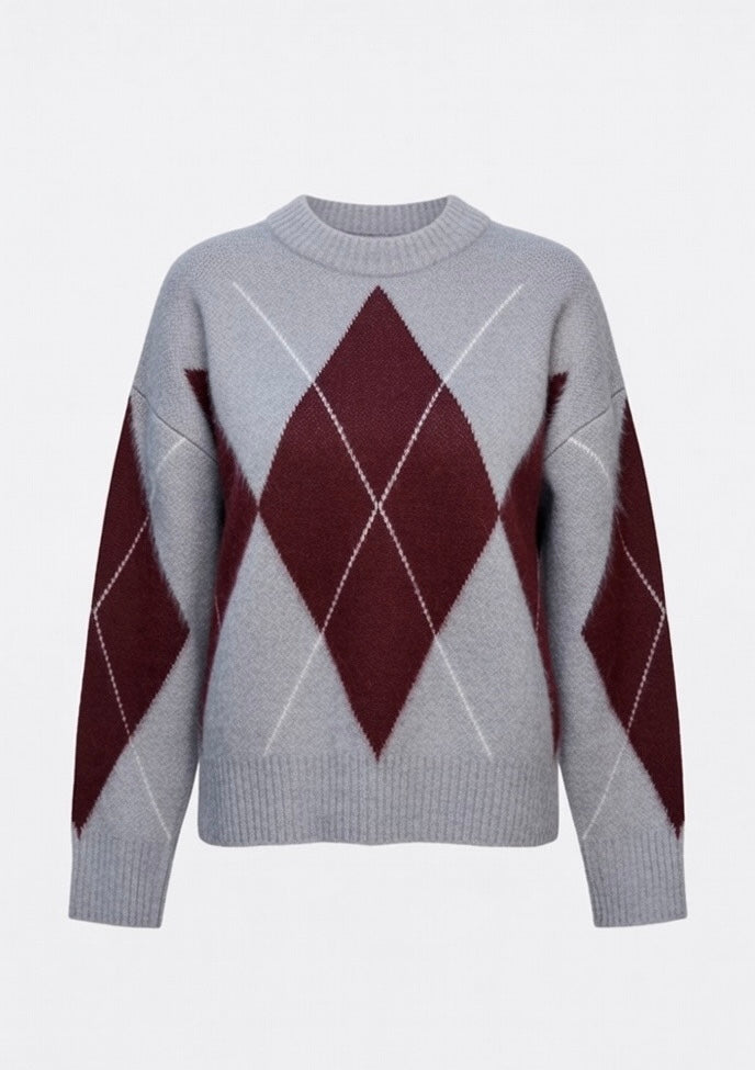 Margaux Pullover – Grey & Bordeaux