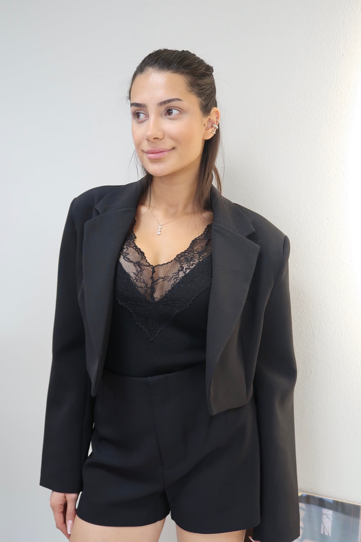 Cropped Blazer - Black-1