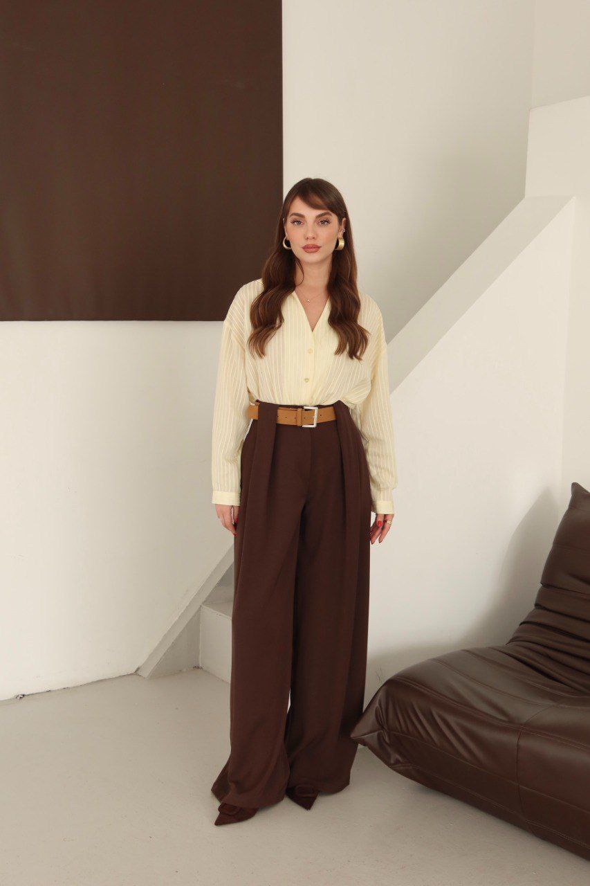 Palazzo Trousers with Belt – Dark Brown