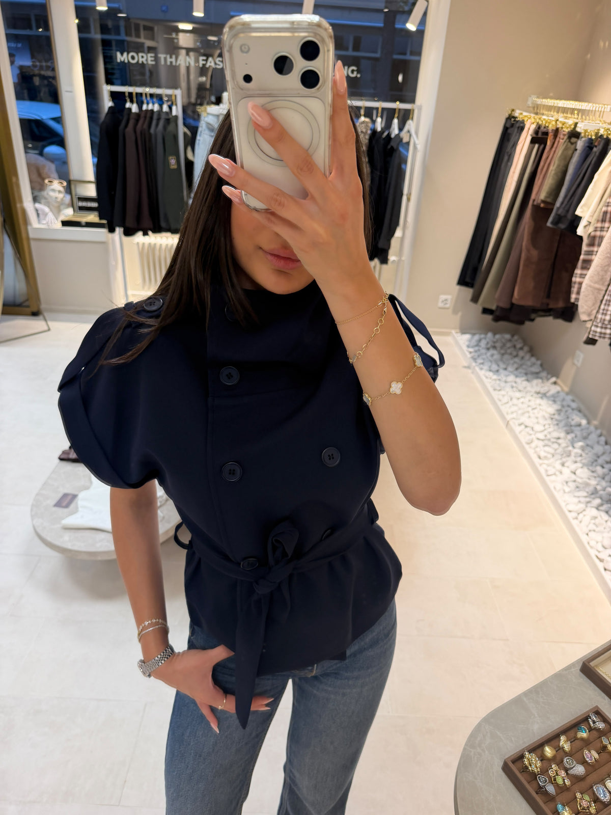 Sienna Short-Sleeve Trench Jacket – Navy-1