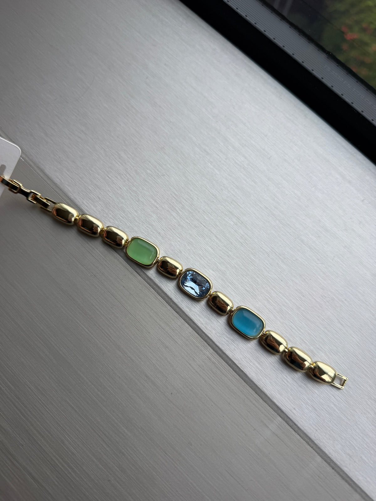 Gold Multicolor Stone Bracelet - Green / Blue-4