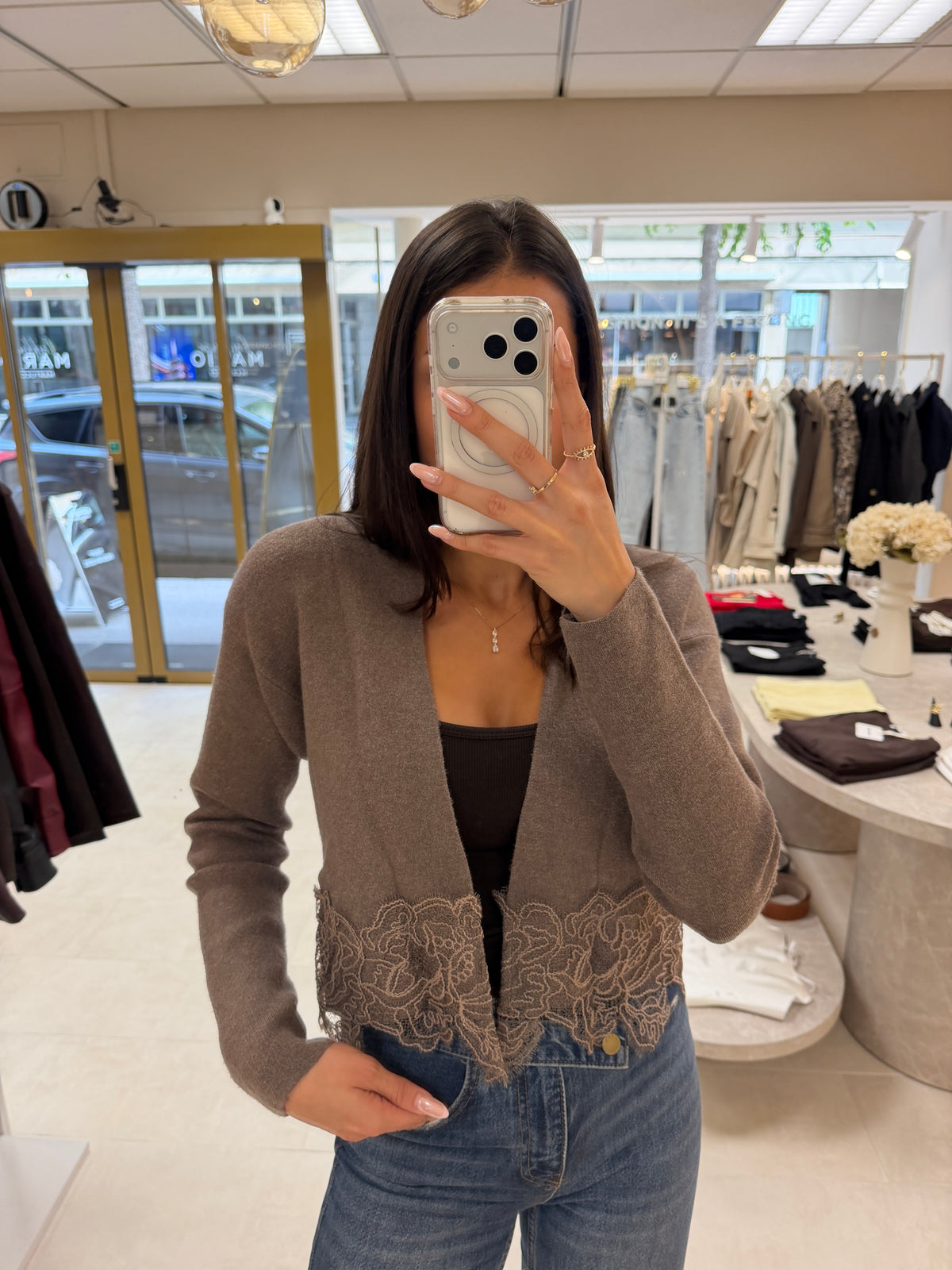 Amélie Lace Cardigan – Taupe