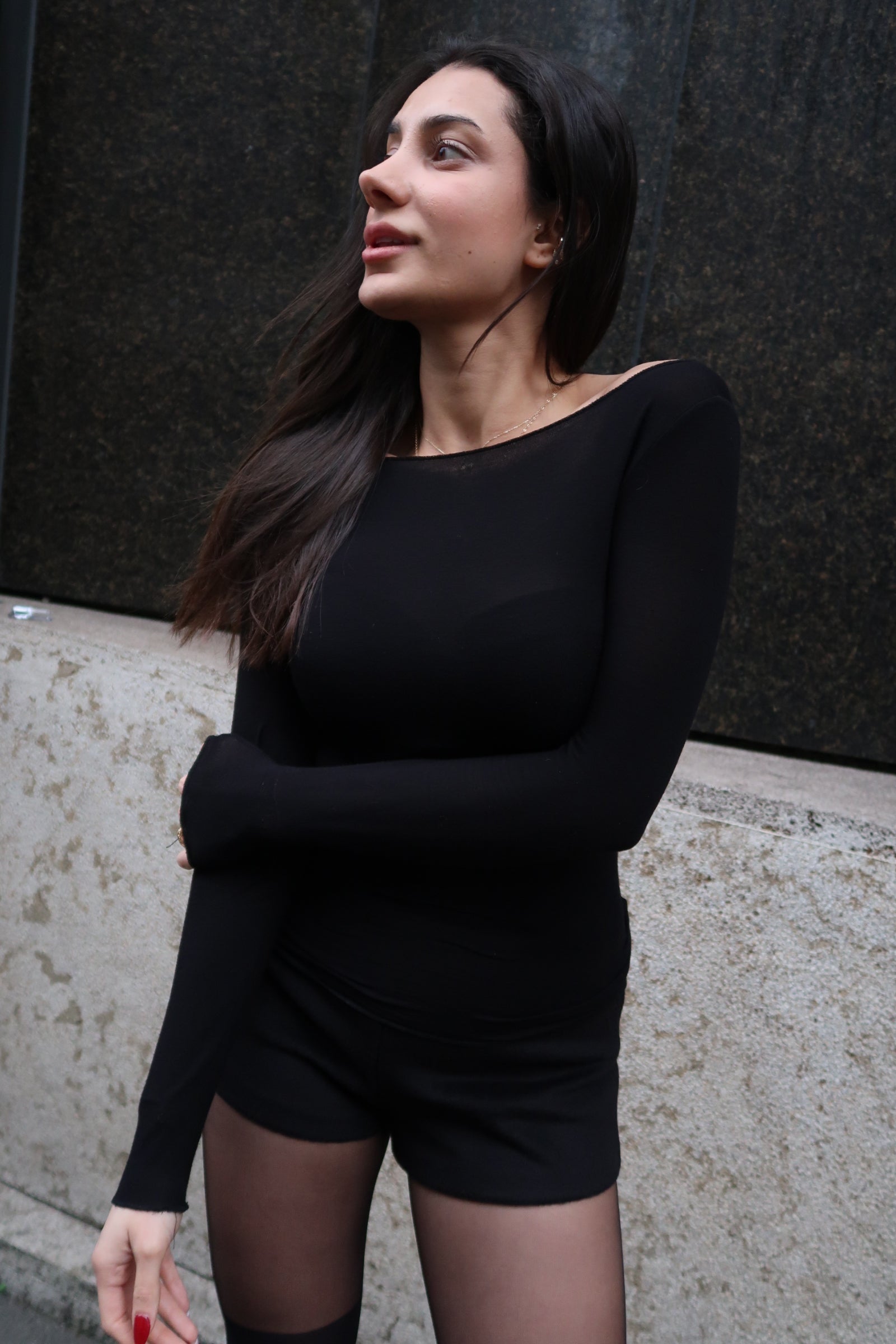 Long Sleeve Boat Neck - Black Transparent