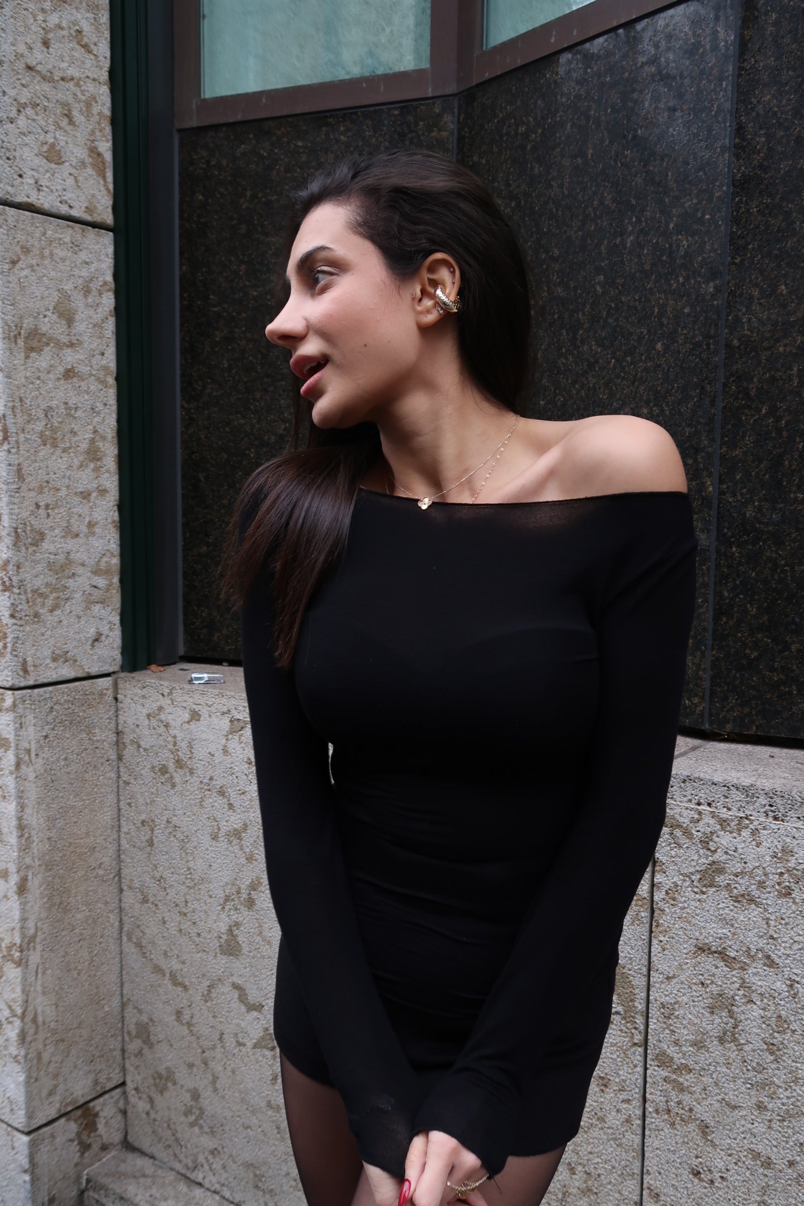 Long Sleeve Boat Neck - Black Transparent
