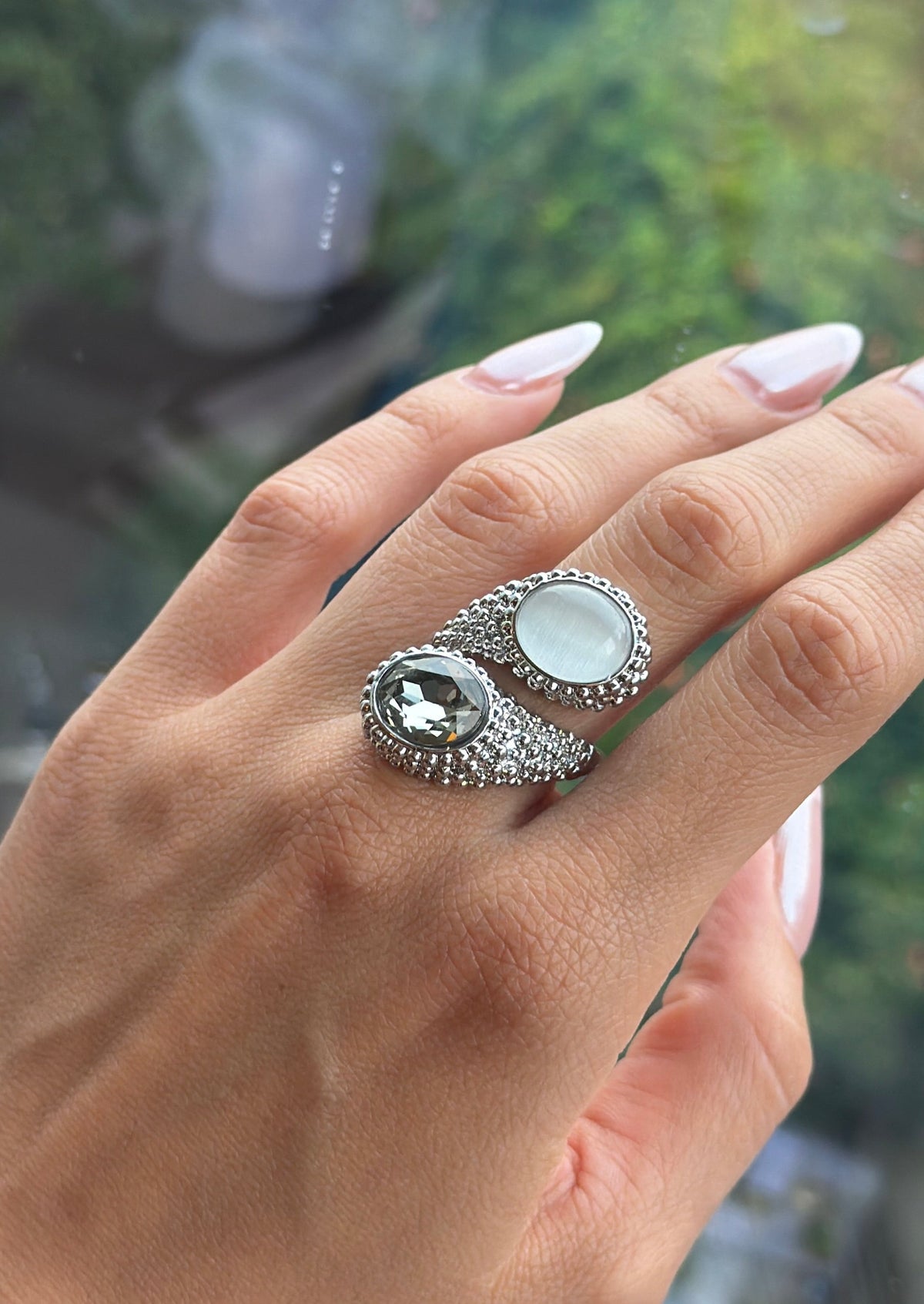 Silver Double Stone Statement Ring-2
