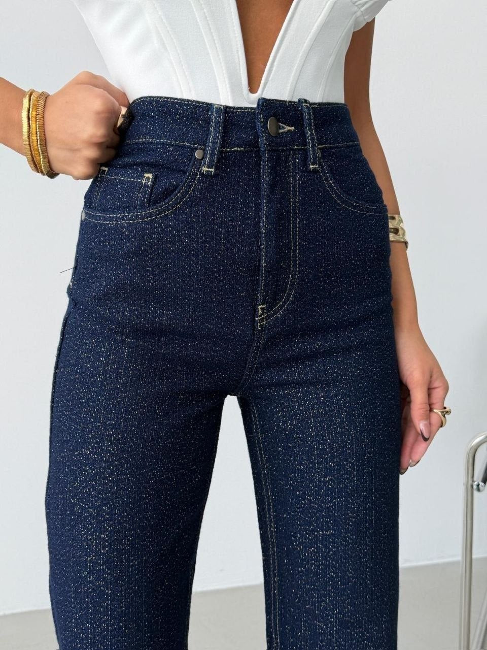 Shimmer Straight-Leg Jeans