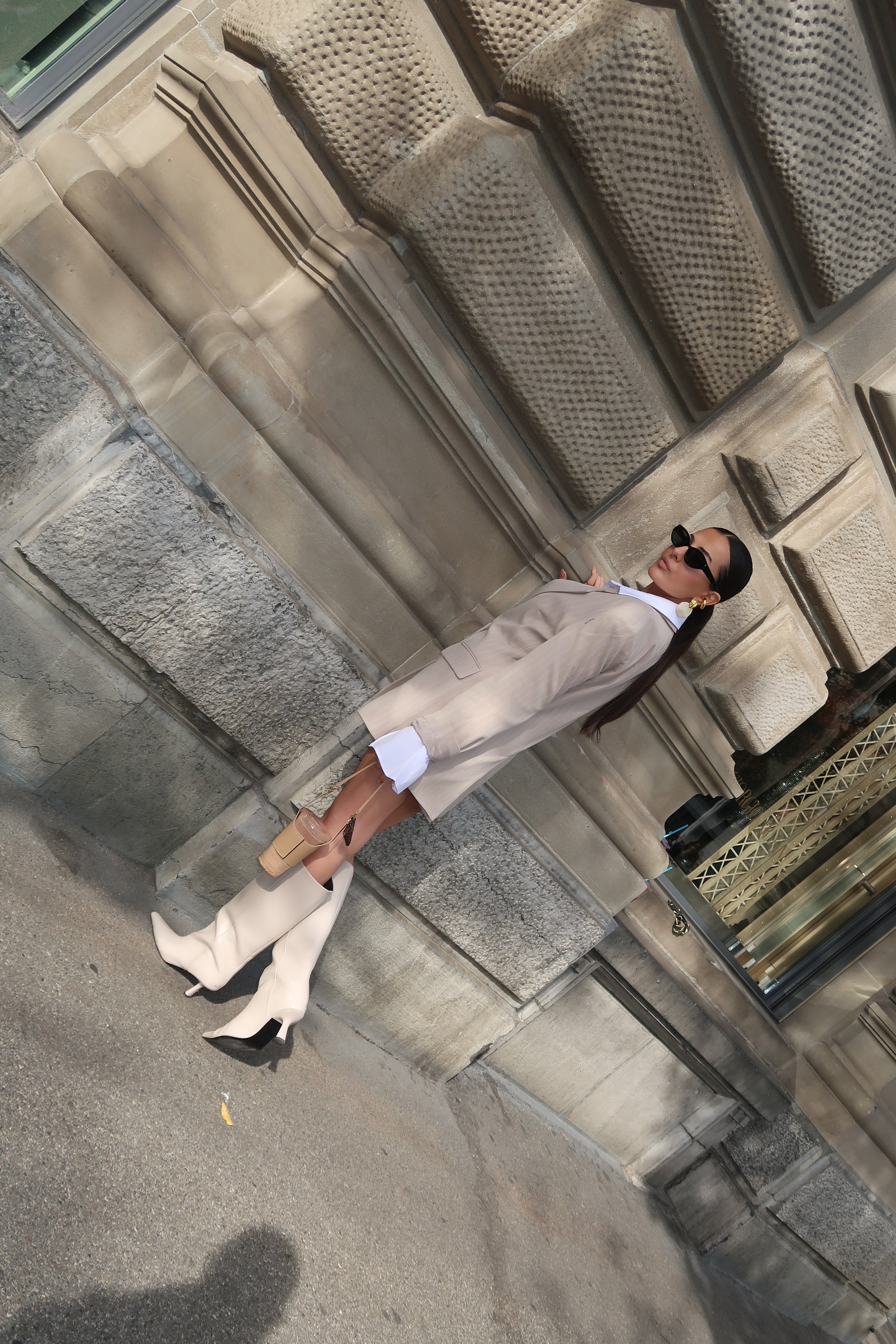 JL Striped Zipper Blazer – Beige with Modern Edge&nbsp;