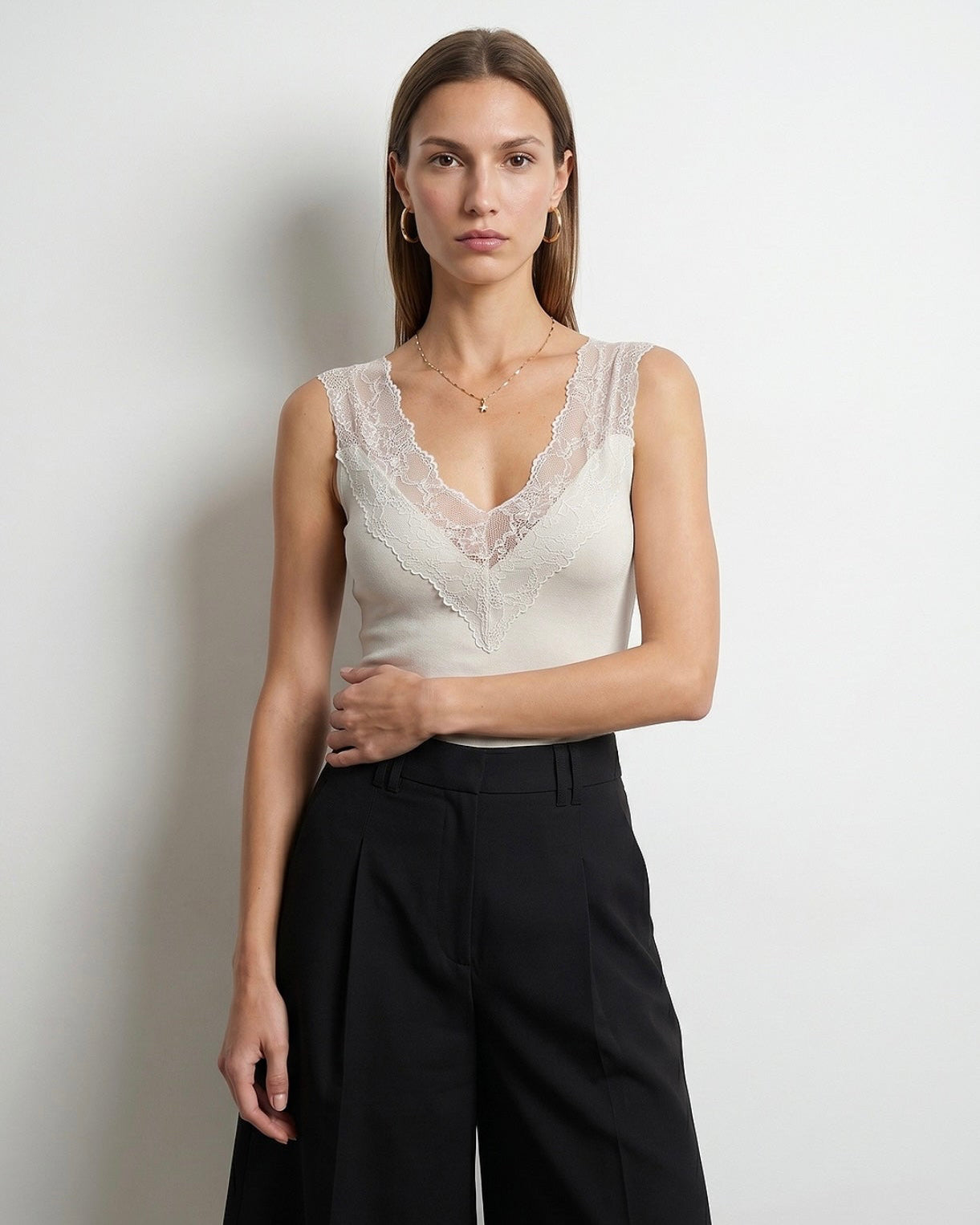 Lace Detail Tank Top - Stone-6