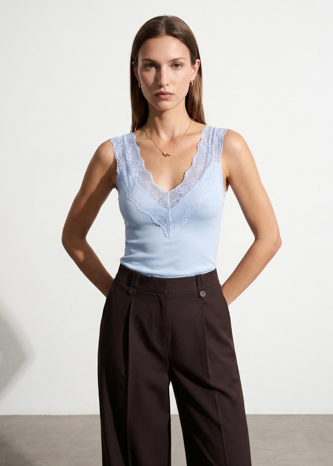 Lace Detail Tank Top - Baby Blue-2
