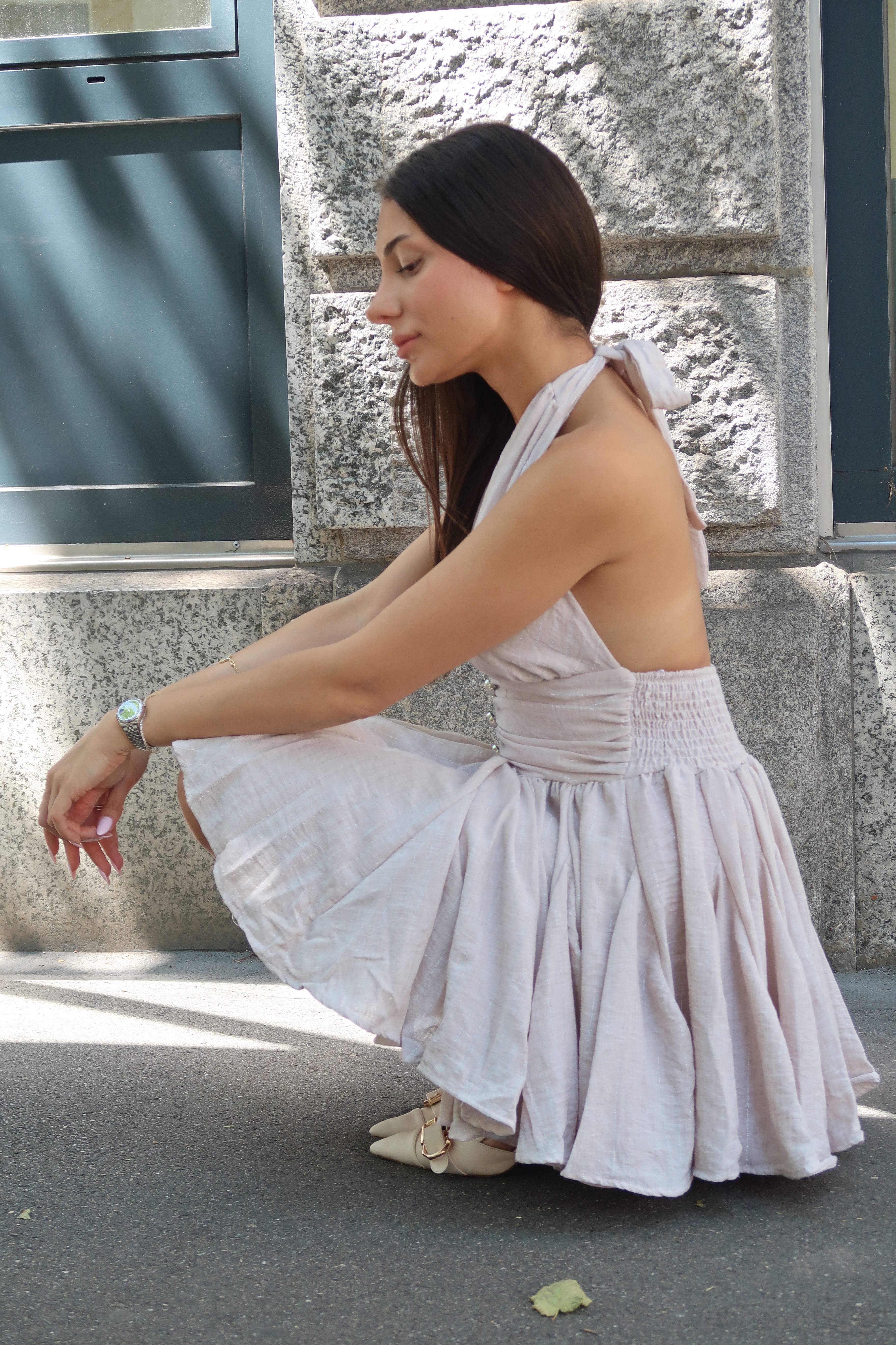 Rosé Allure Mini Dress - Grey with Shimmer-6