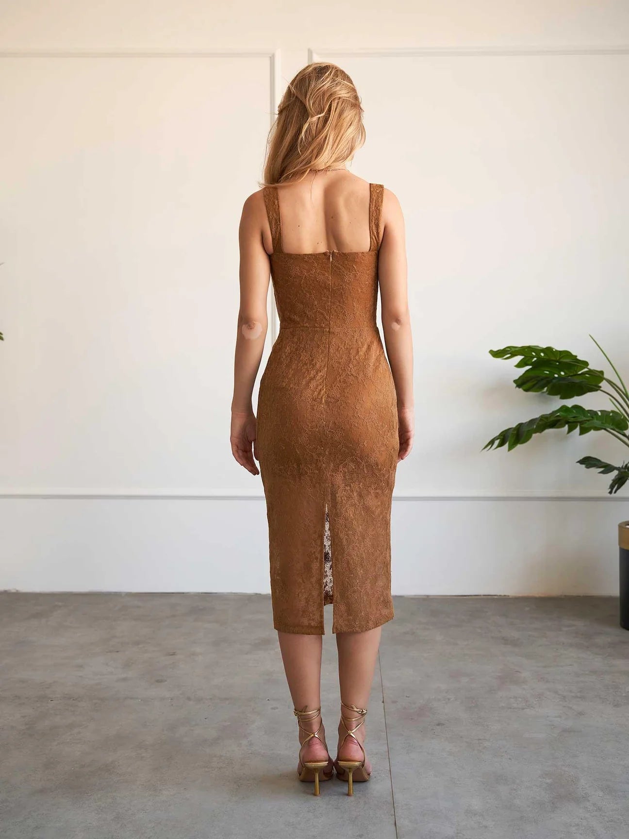 Lace Midi Dress – Khaki Gold-2