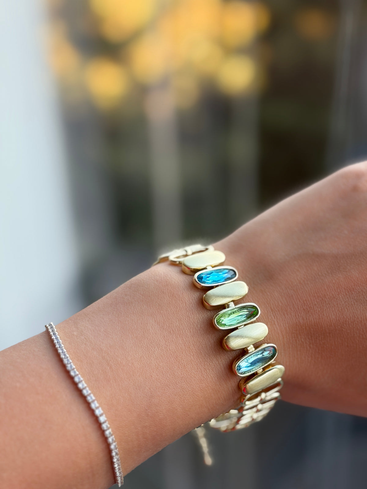 SW Gold Bracelet - Long Oval Blue / Green-1