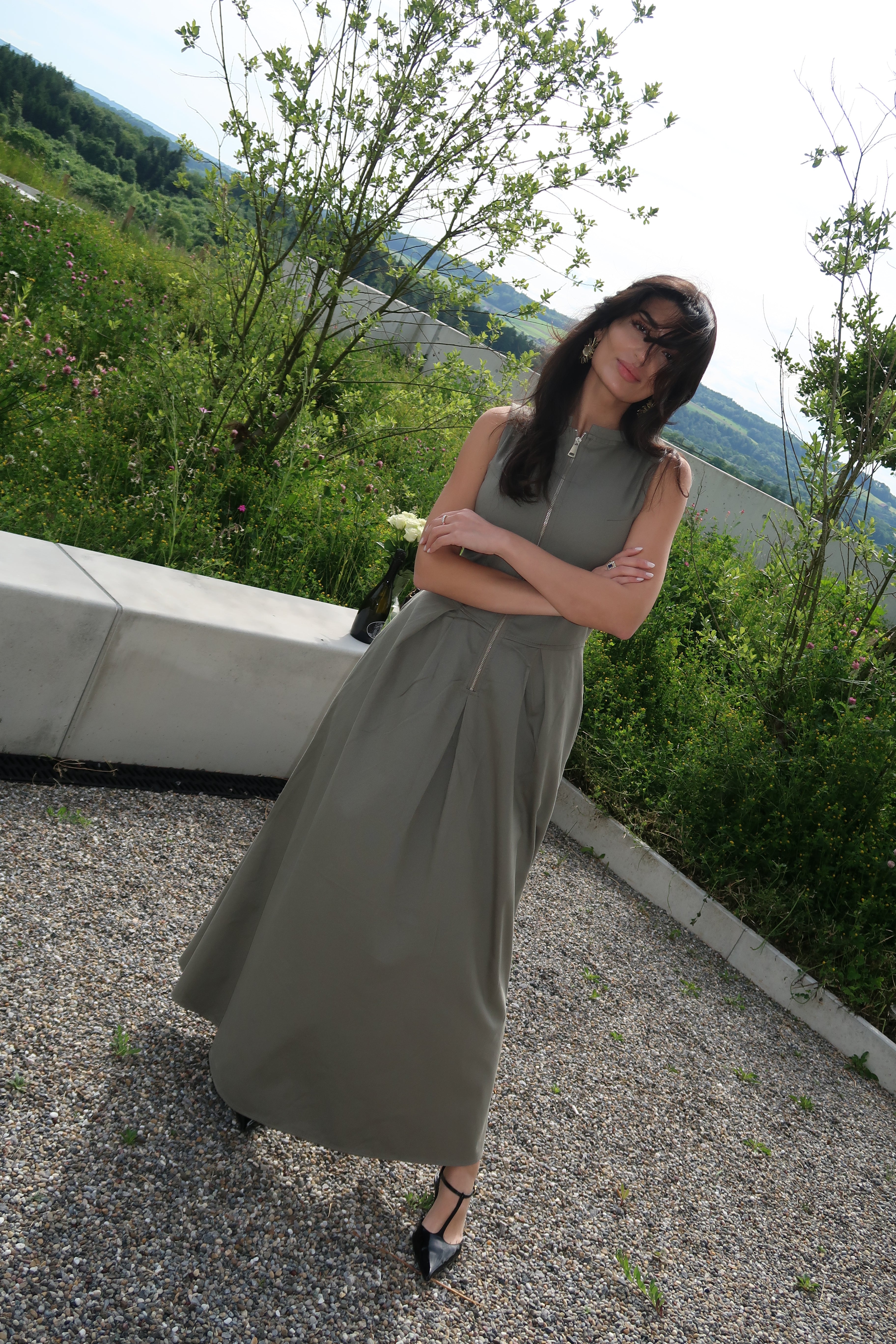 Long Zipper Dress Khaki - Noemi