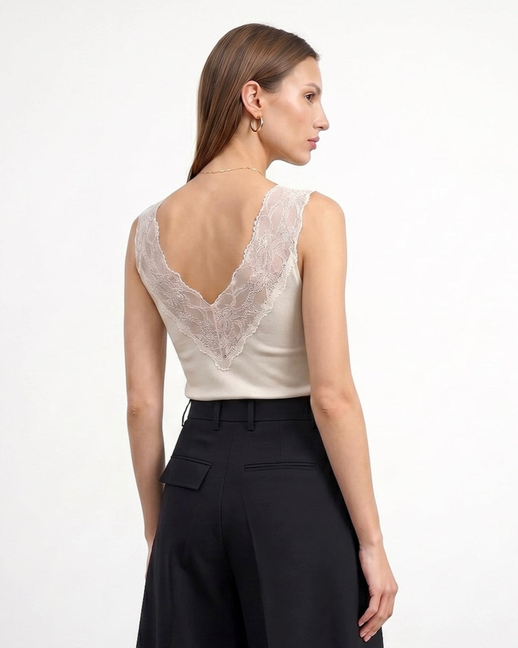 Lace Detail Tank Top - Stone-2