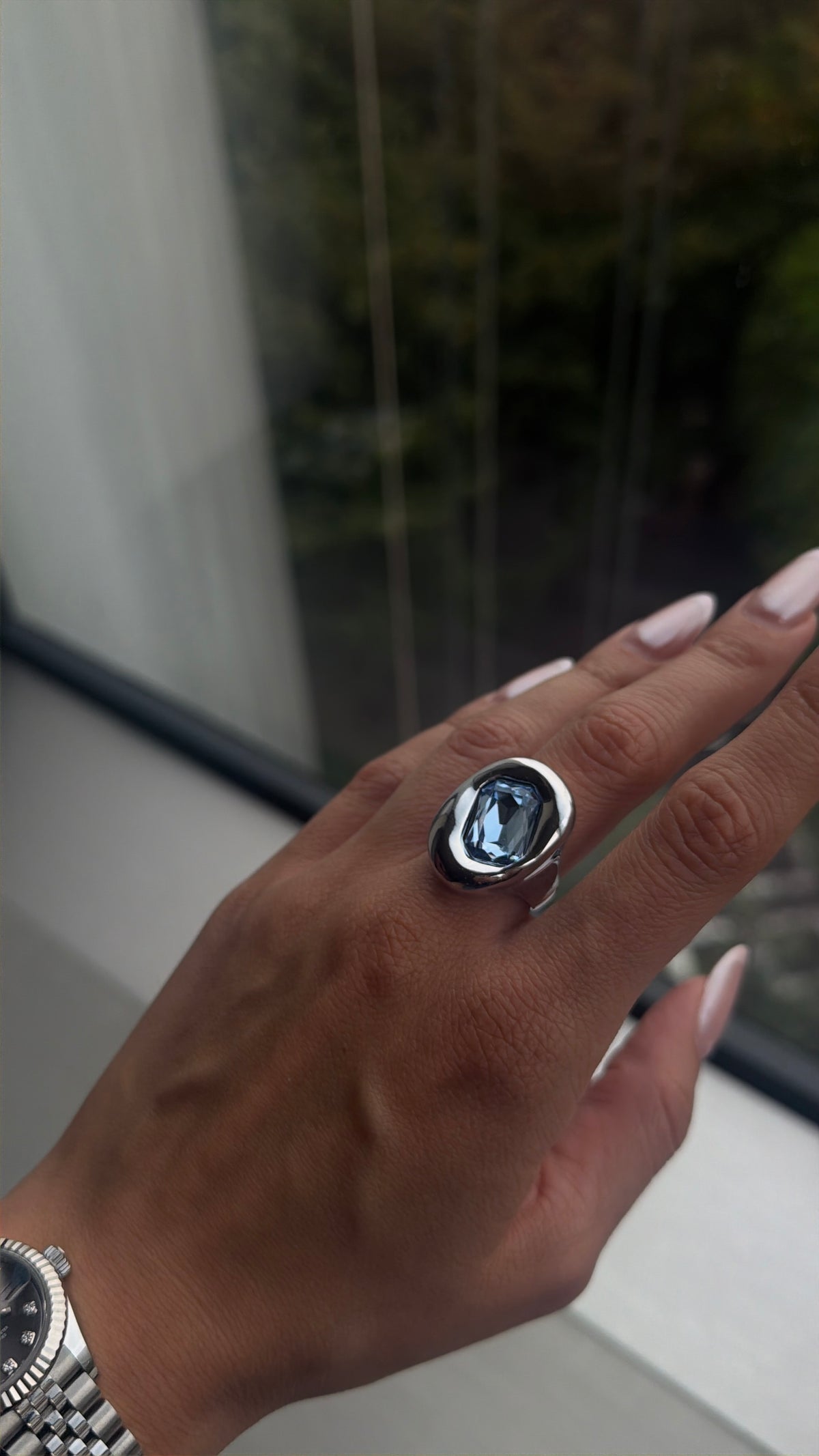 Chunky Ring with Sapphire Blue Crystal-1
