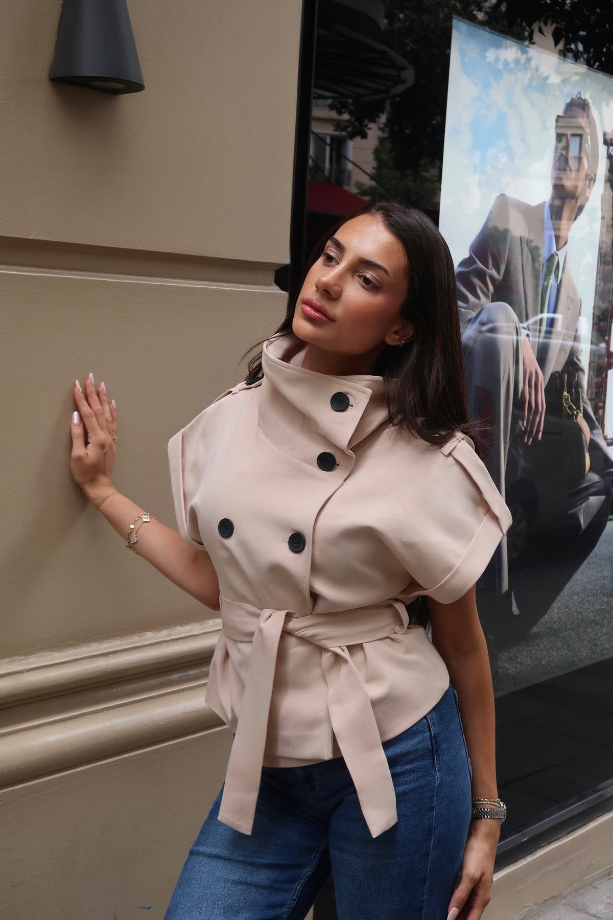 Sienna Short-Sleeve Trench Jacket – Nude-1