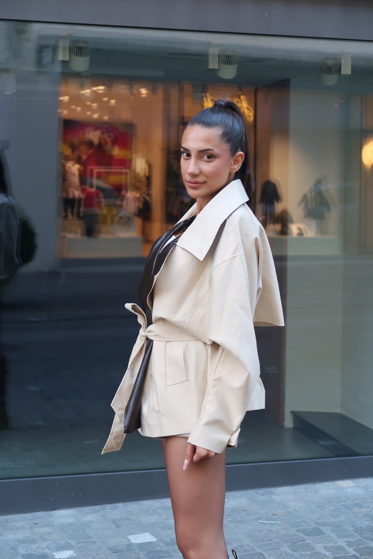 Fairuz Short Trench Coat – Cream