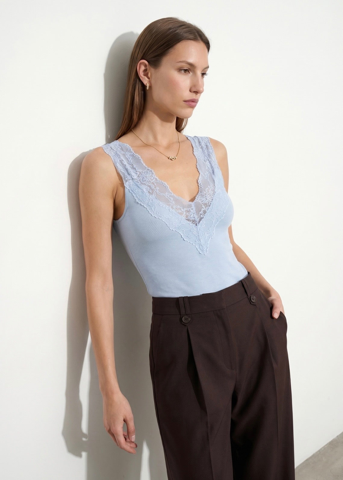Lace Detail Tank Top - Baby Blue-1