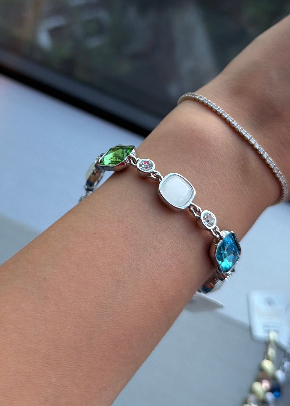 SW Silver Bracelet - Emerald Blue / Green-1