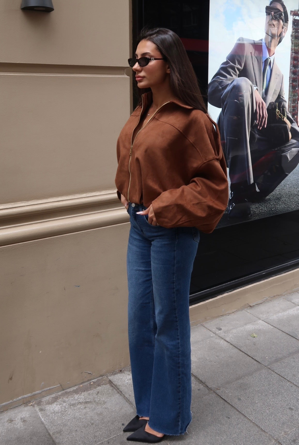 Suede Bomber Jacket – Cognac