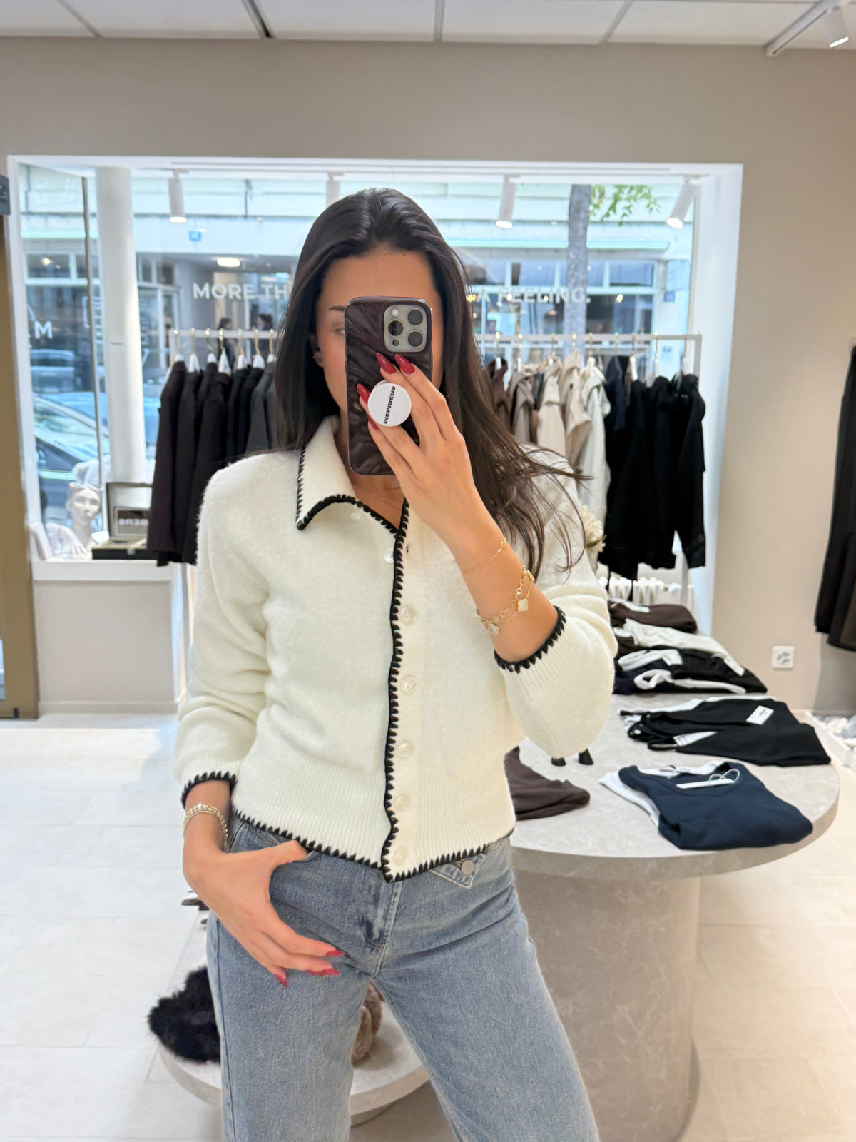 Céleste Contrast Cardigan – White-2