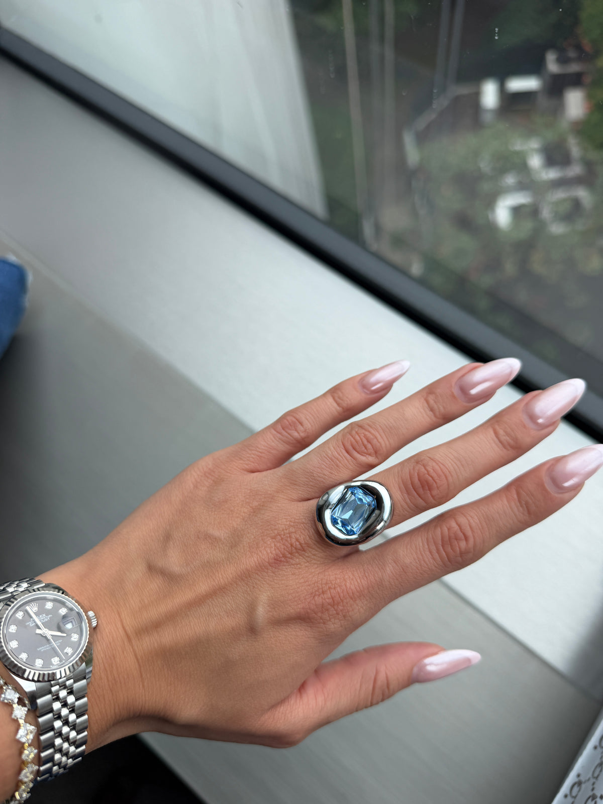 Chunky Ring with Sapphire Blue Crystal-2