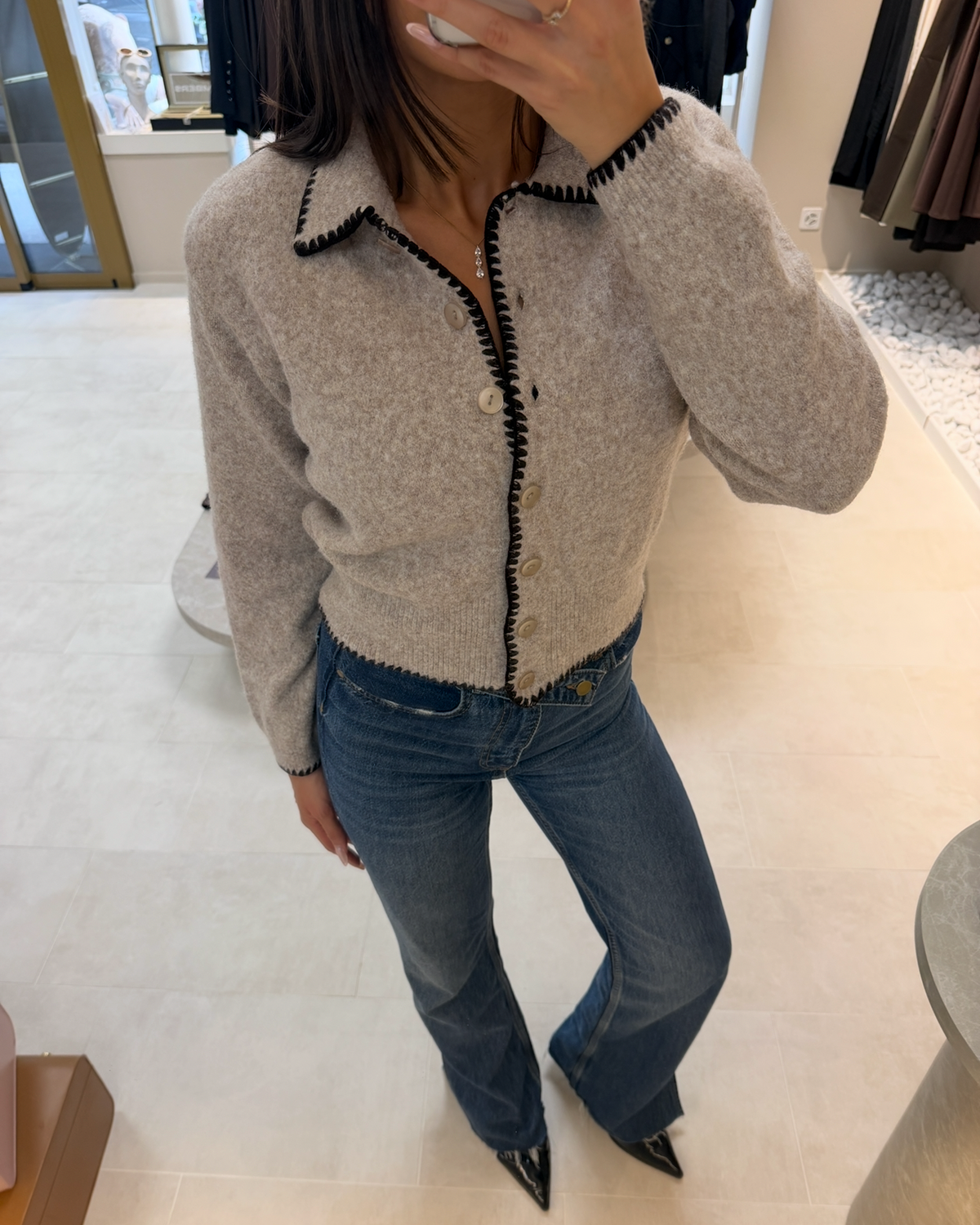 Céleste Contrast Cardigan – Oatmeal