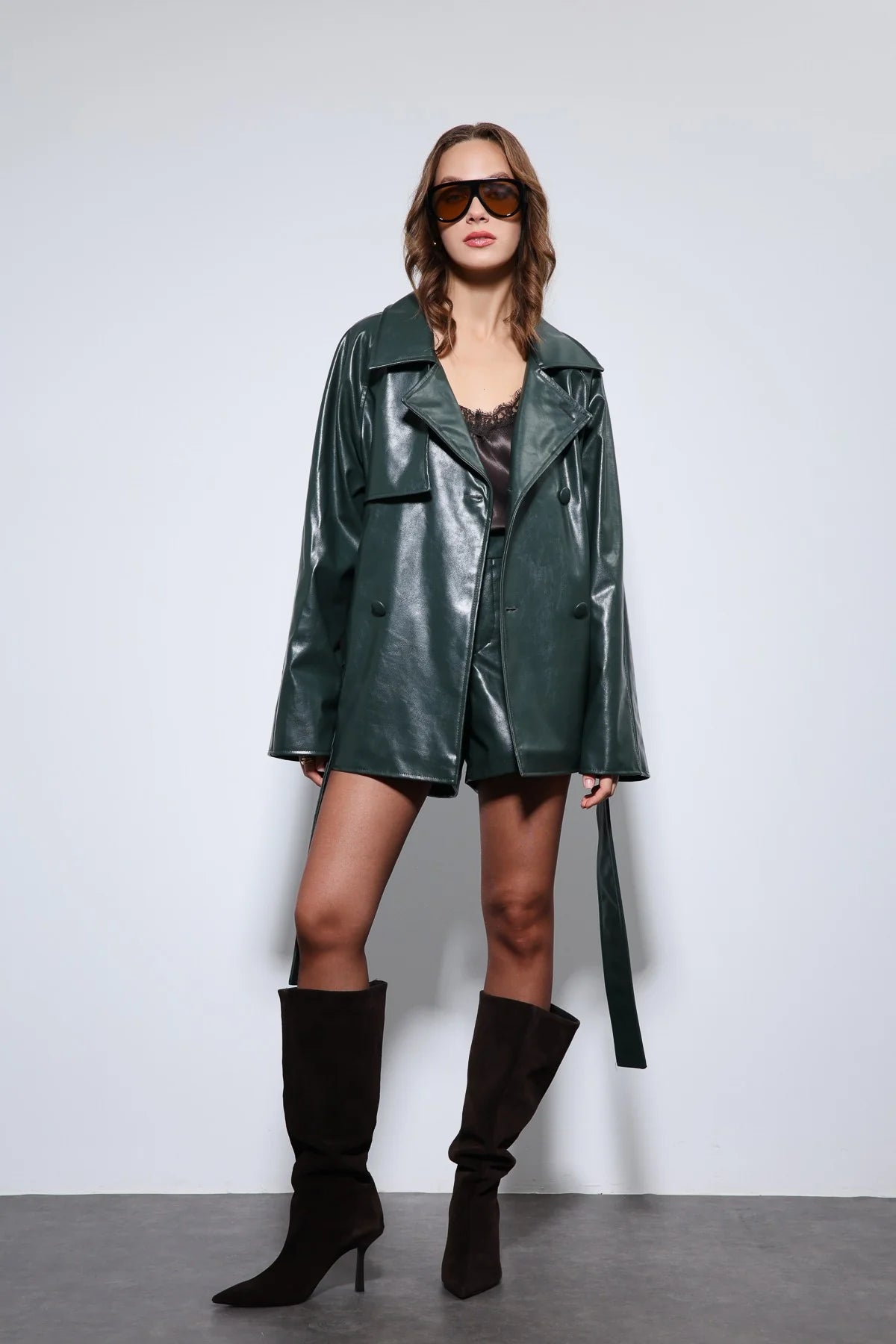 Alma Belted Jacket - Green-3