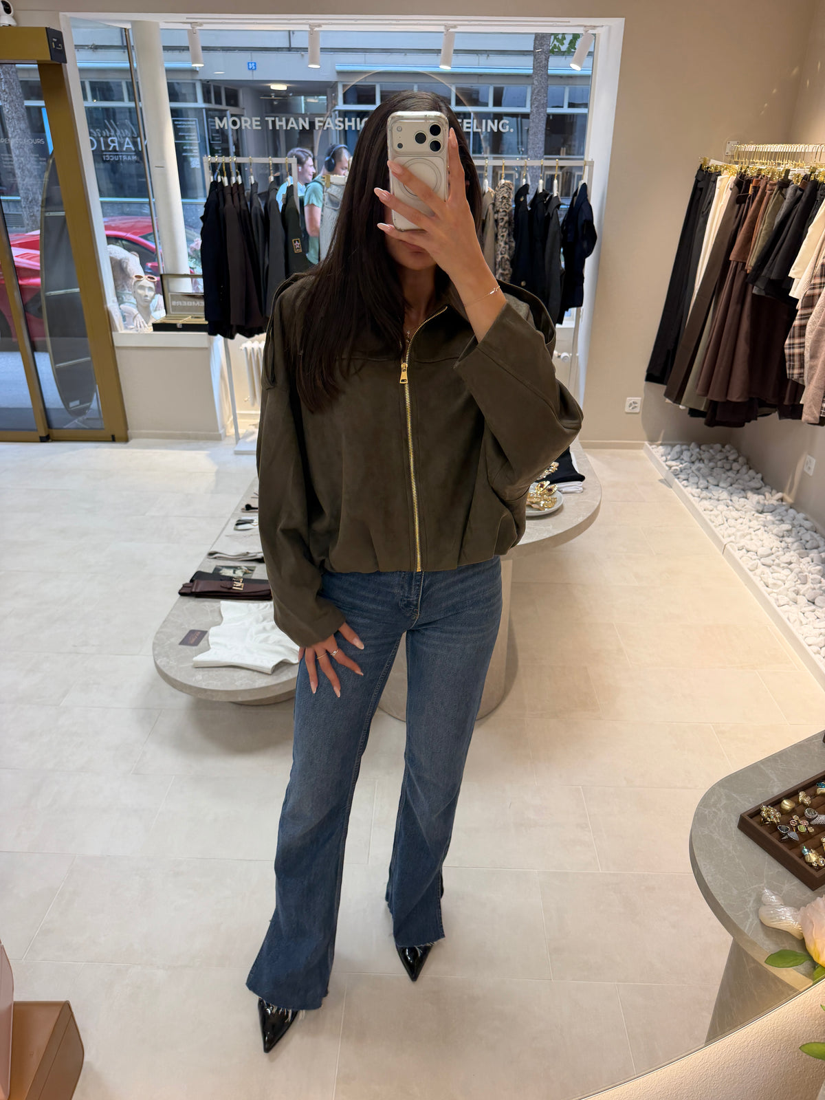 Suede Bomber Jacket – Khaki-2
