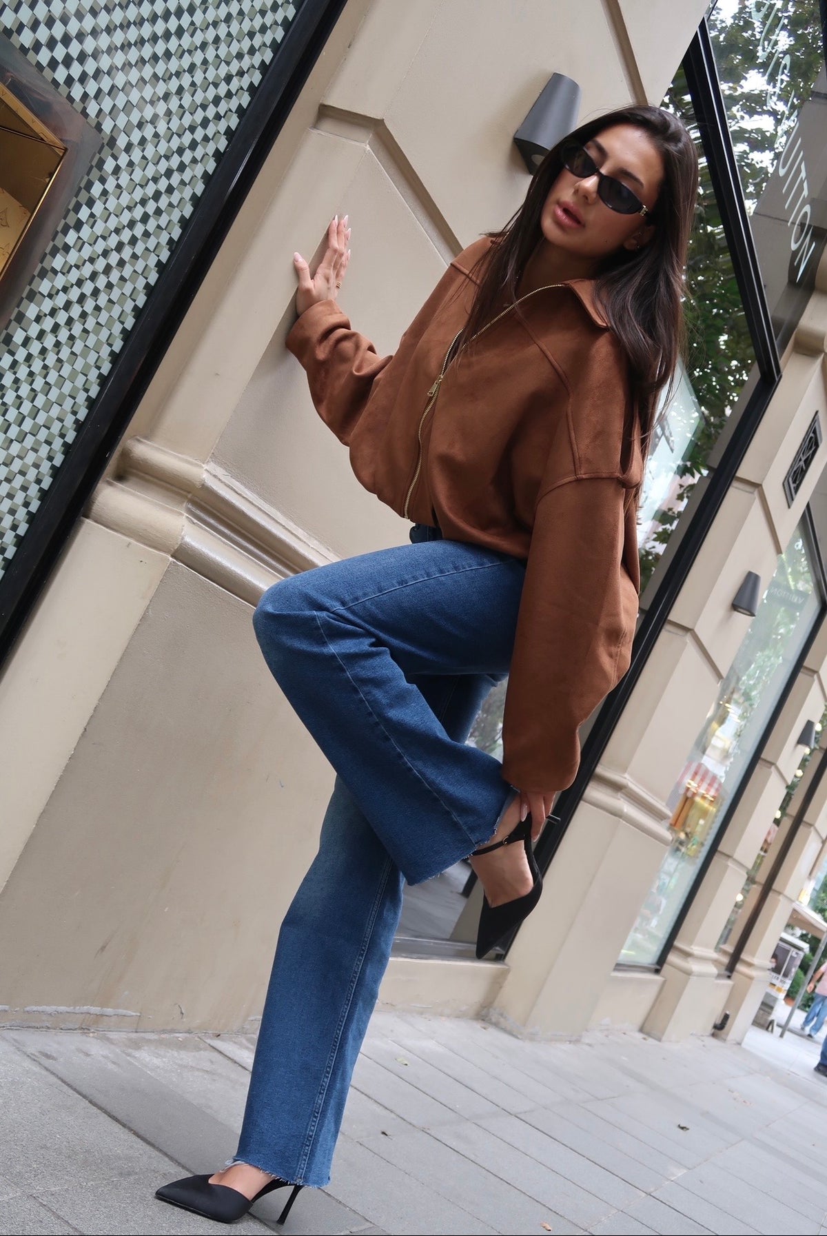 Suede Bomber Jacket – Cognac