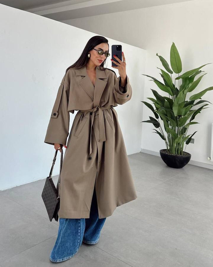 Farah Long Trench Coat – Brown-1