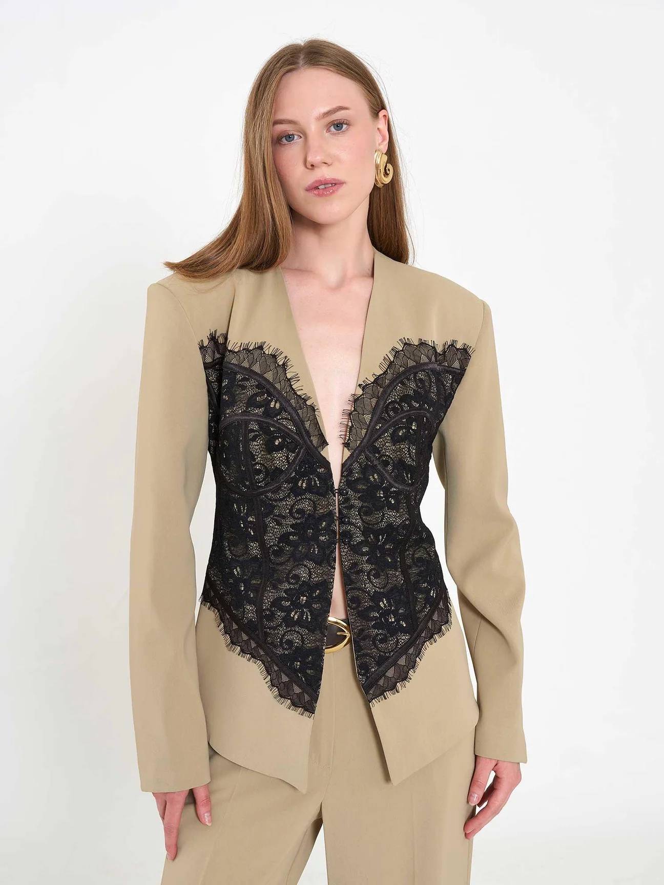 Lace Corset Blazer - Khaki