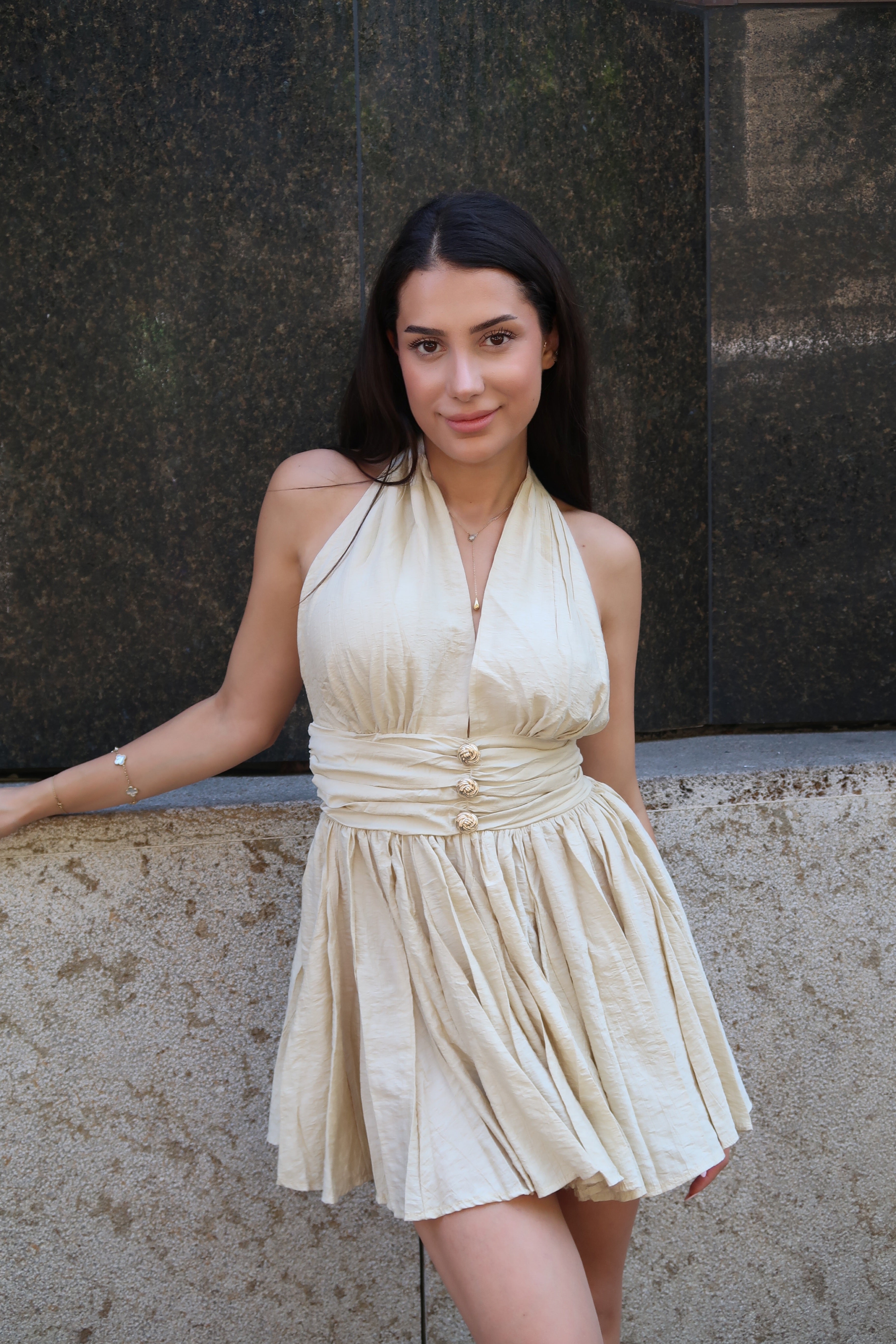 Rosé Allure Mini Dress – Pale Khaki-4