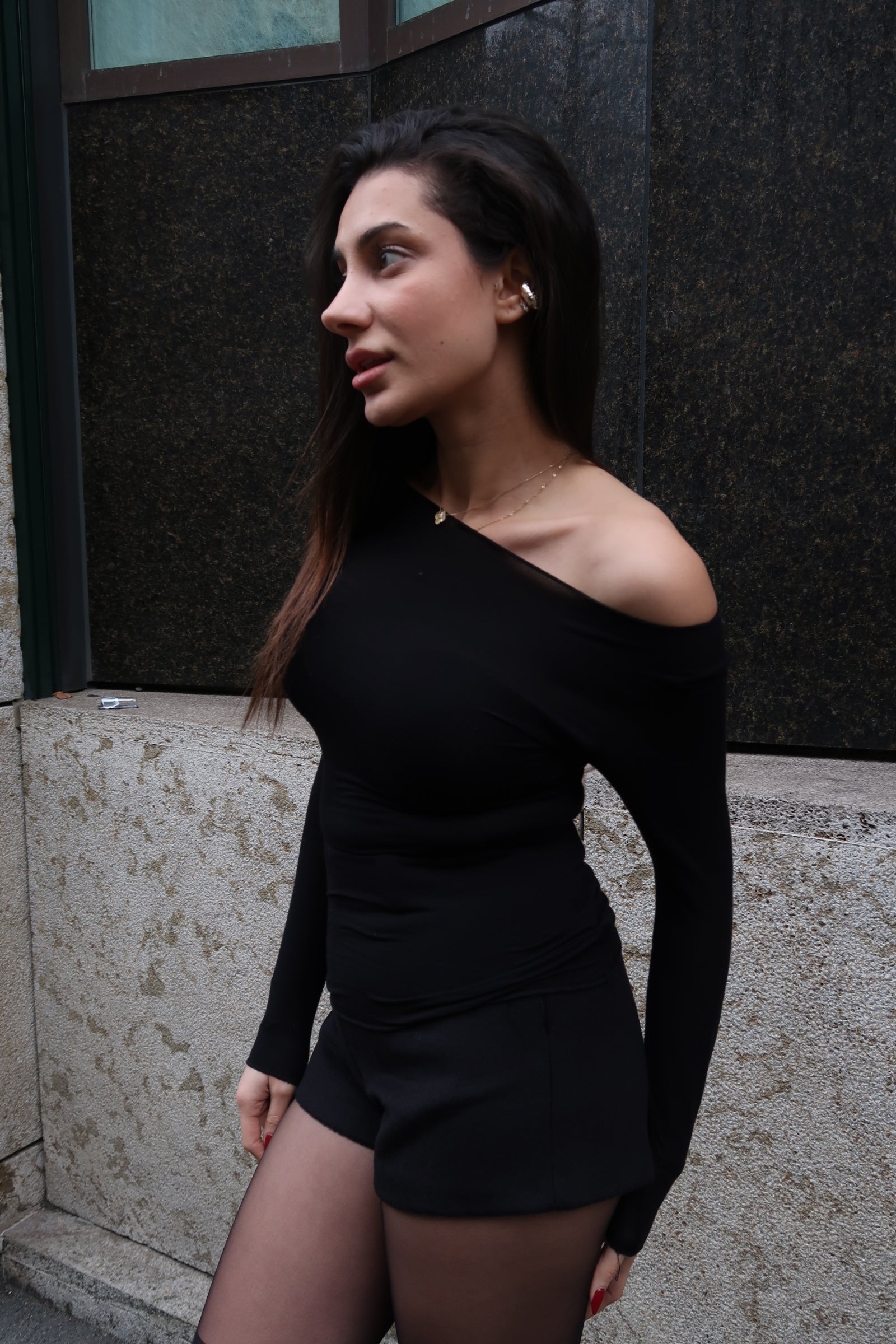 Long Sleeve Boat Neck - Black Transparent