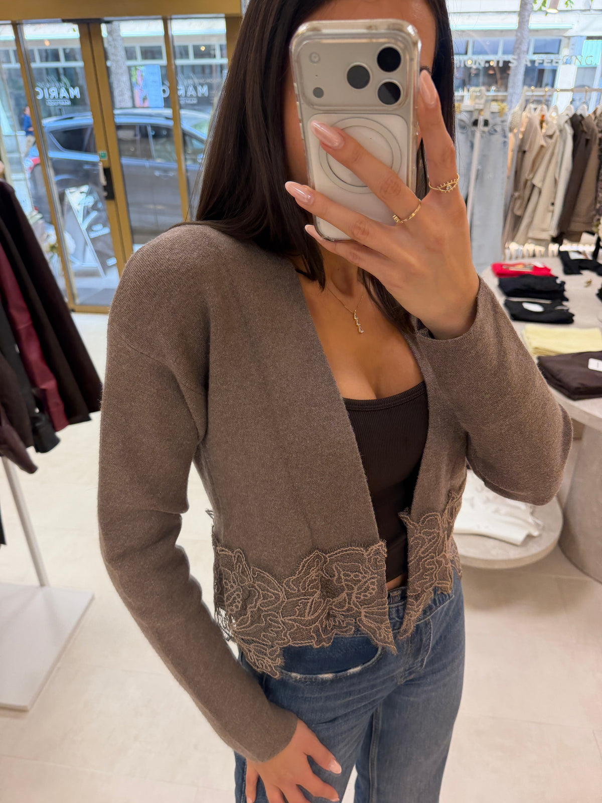 Amélie Lace Cardigan – Taupe