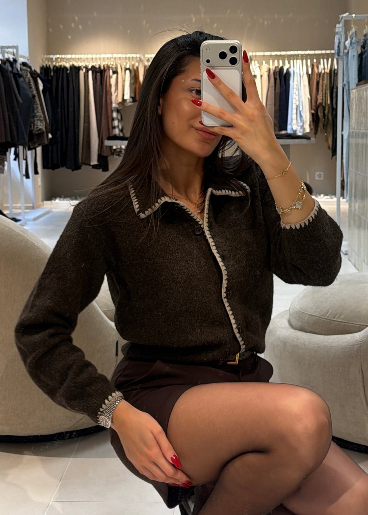 Céleste Contrast Cardigan – brown-2