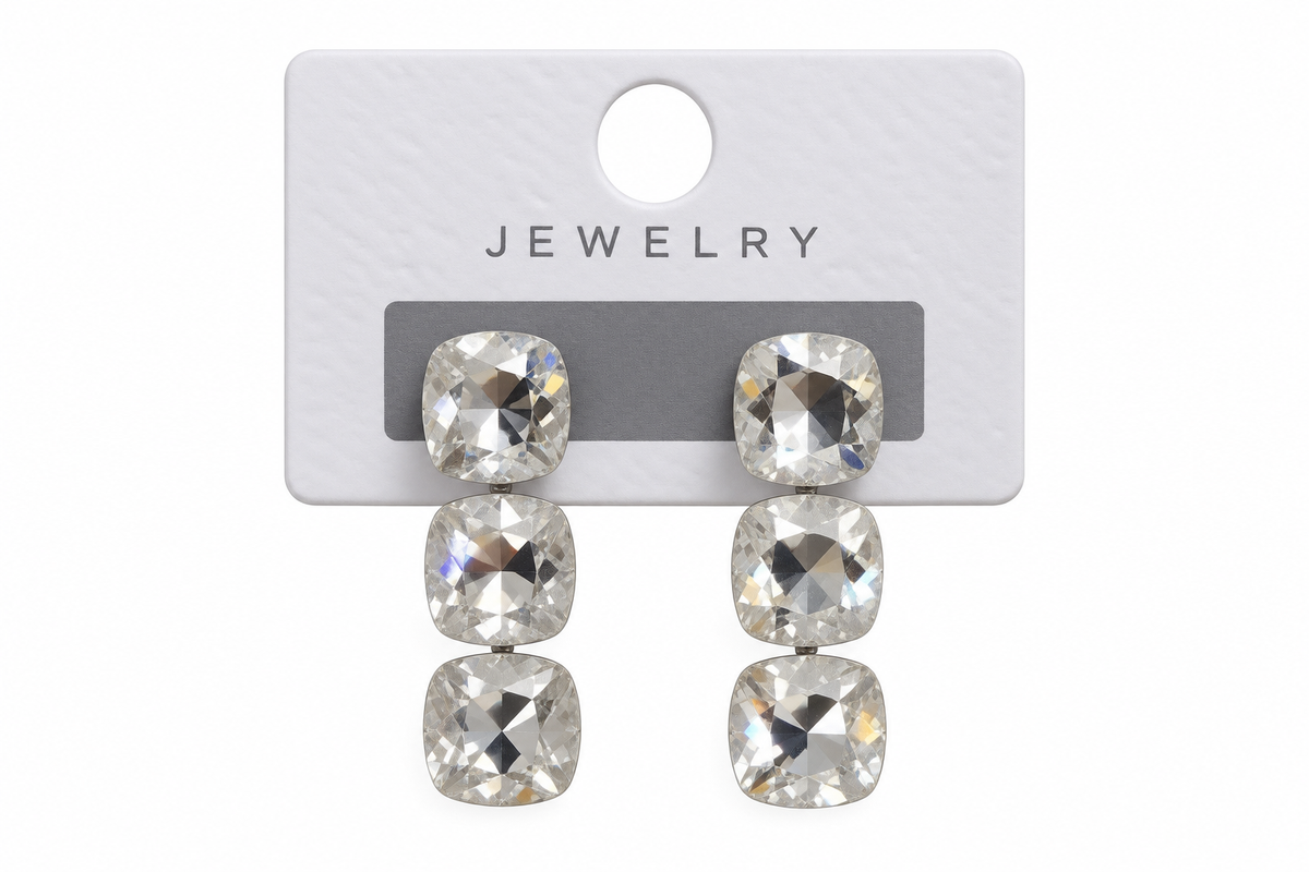 Triple Cushion-Cut Earring - Clear-1