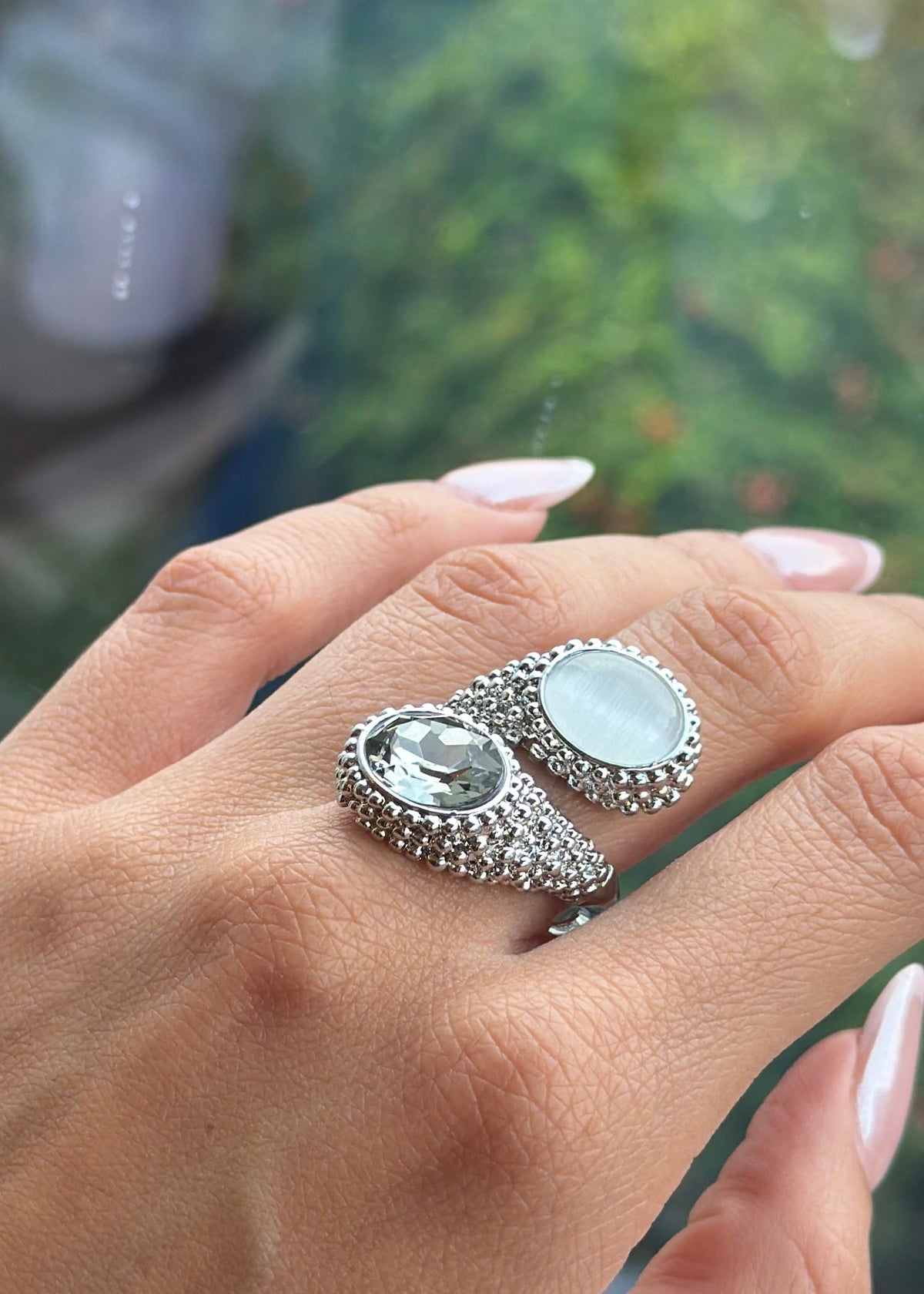 Silver Double Stone Statement Ring-3