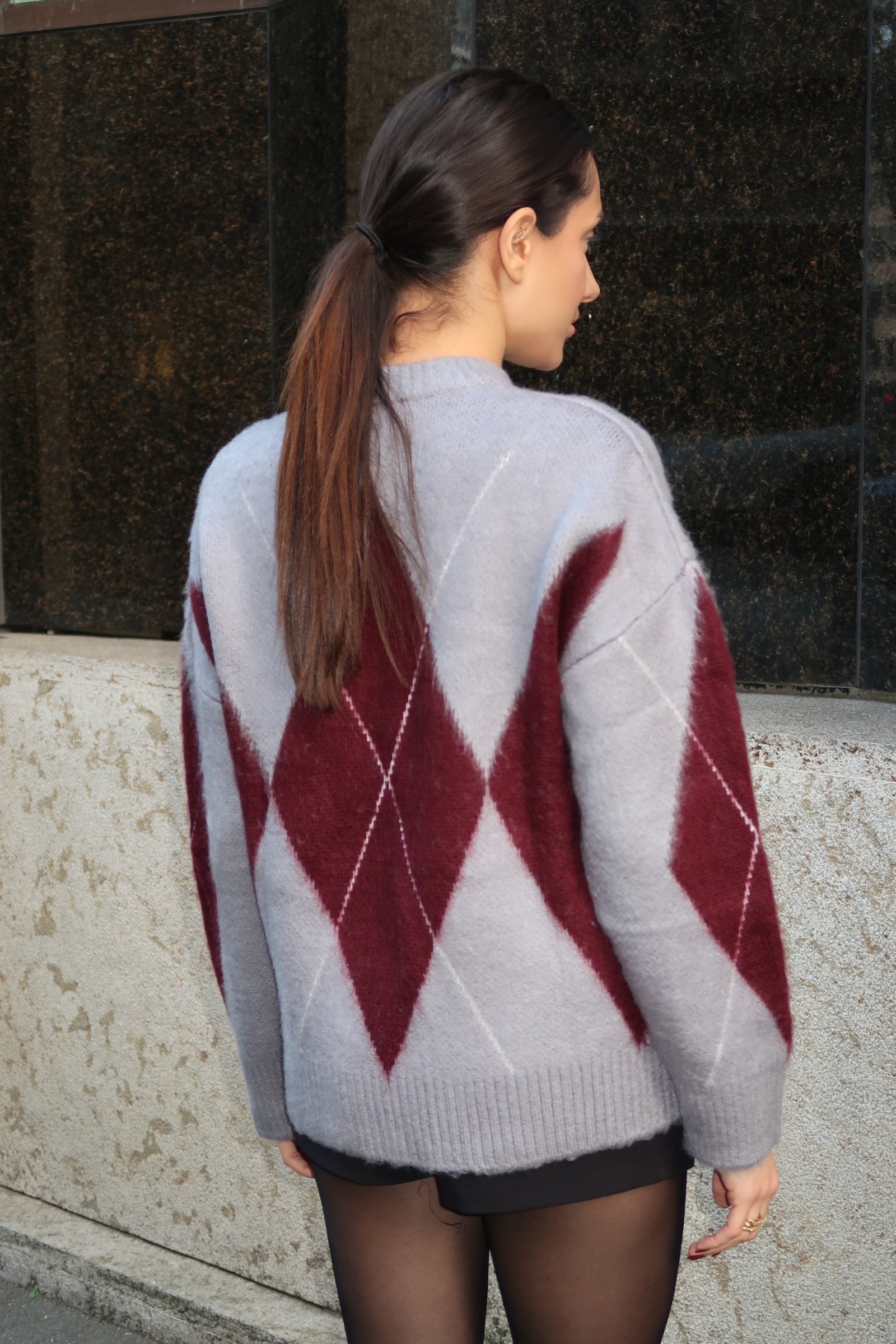 Margaux Pullover – Grey & Bordeaux