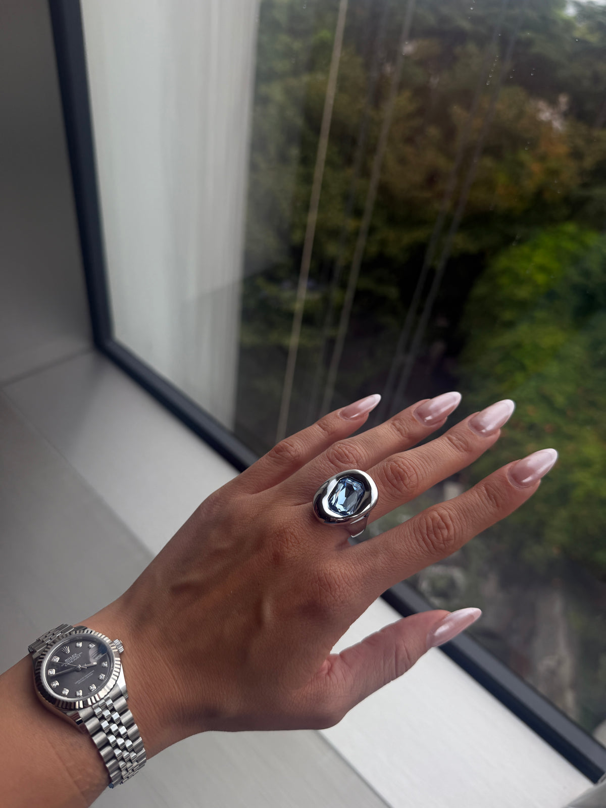 Chunky Ring with Sapphire Blue Crystal-3