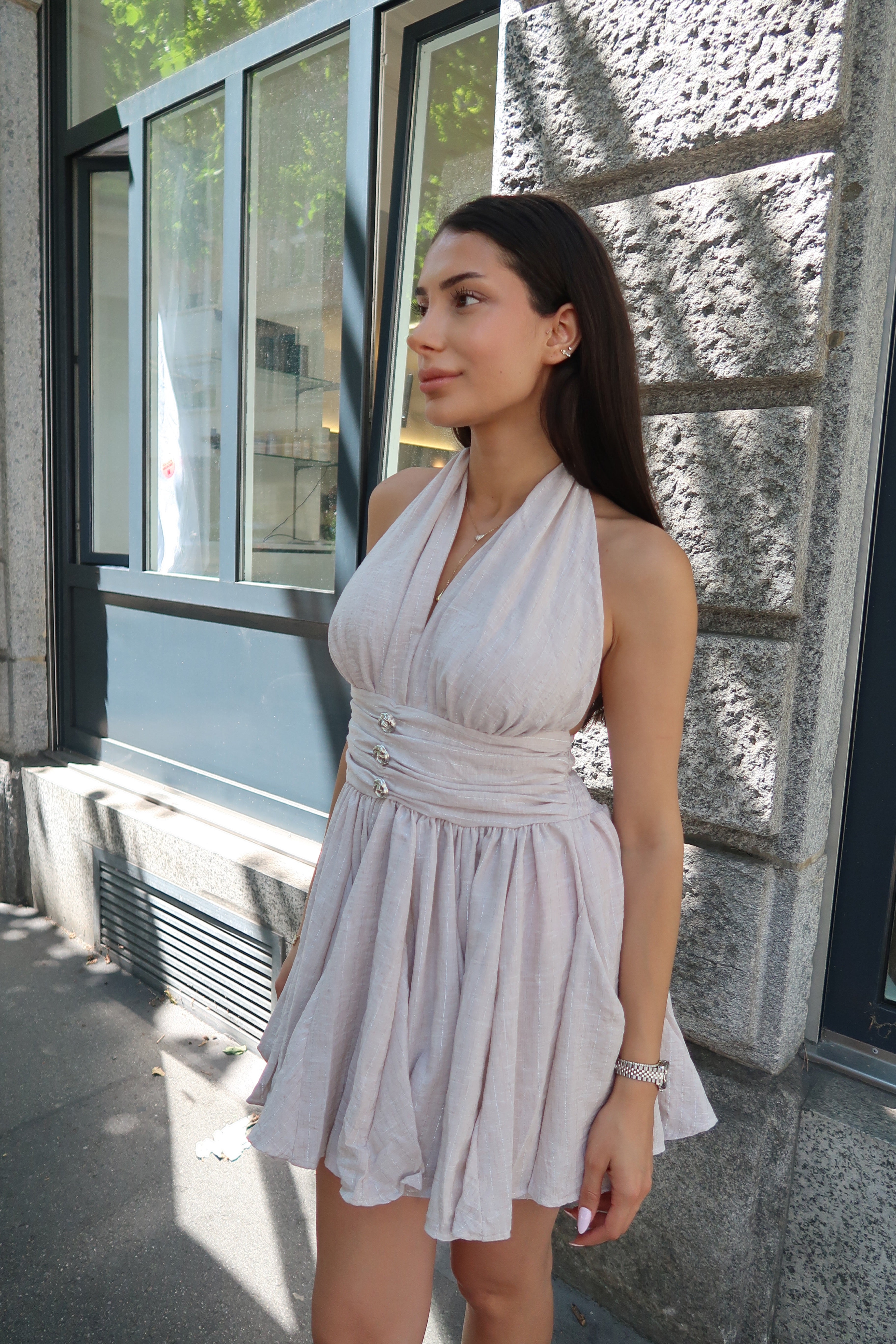 Rosé Allure Mini Dress - Grey with Shimmer-2