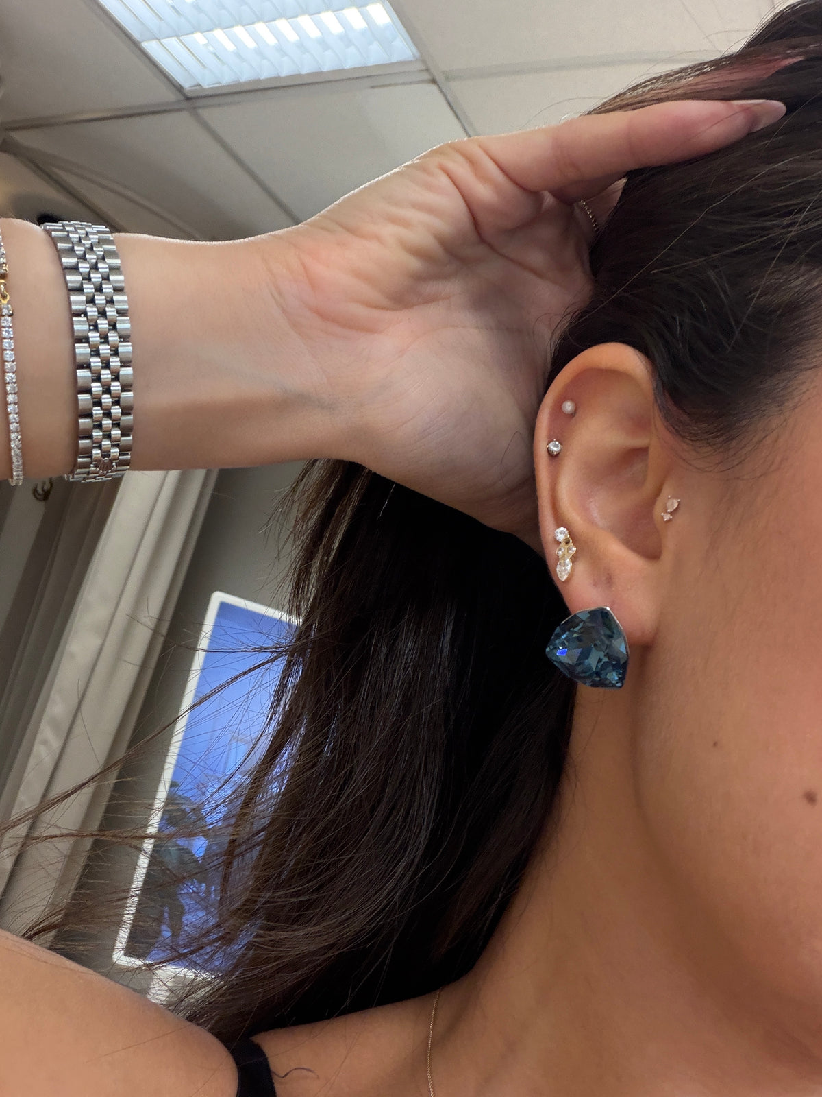 Trillion Cut Earring - Marine Blue-2