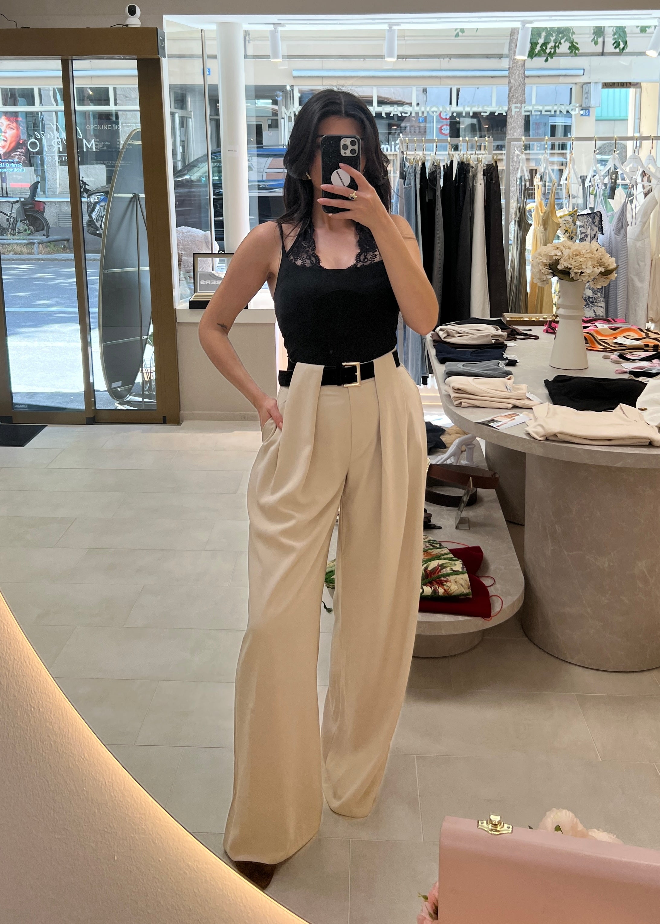 Palazzo Trousers with Belt Beige