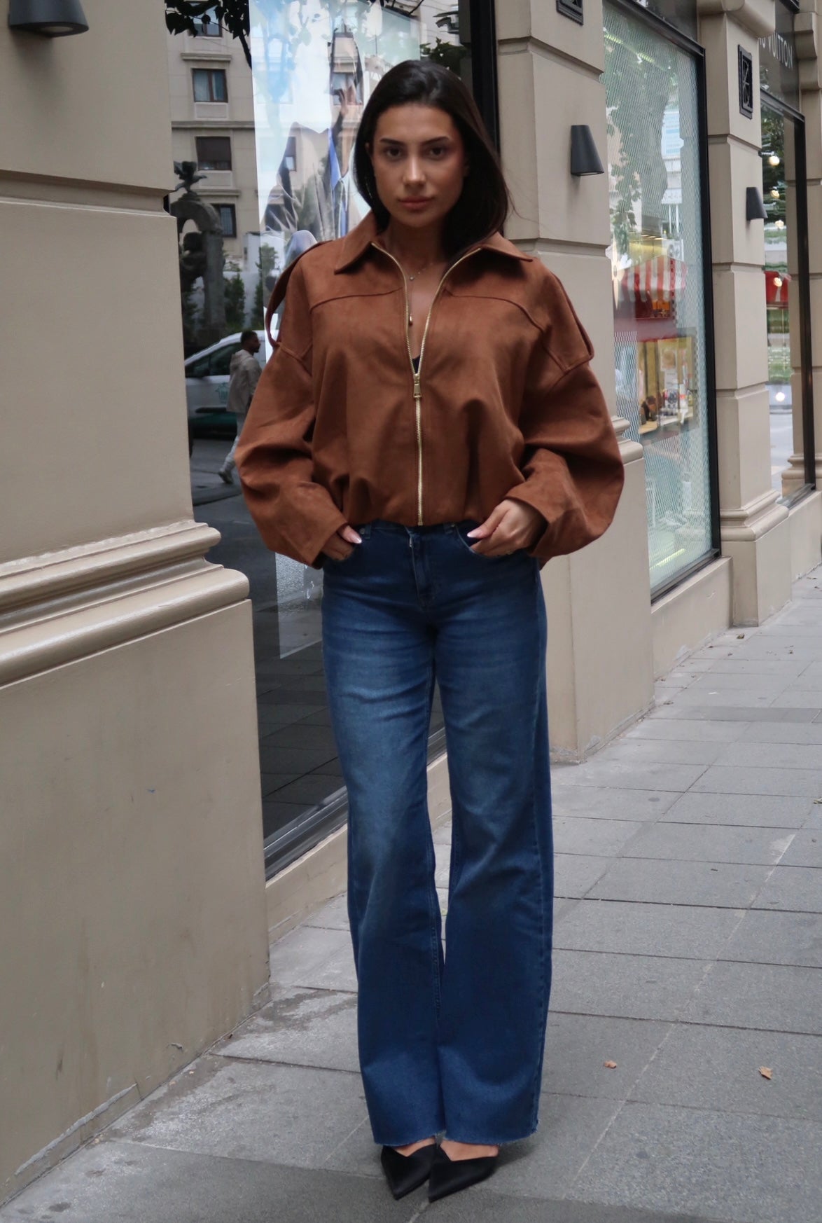 Suede Bomber Jacket – Cognac