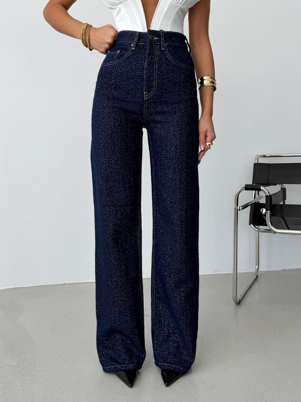 Shimmer Straight-Leg Jeans