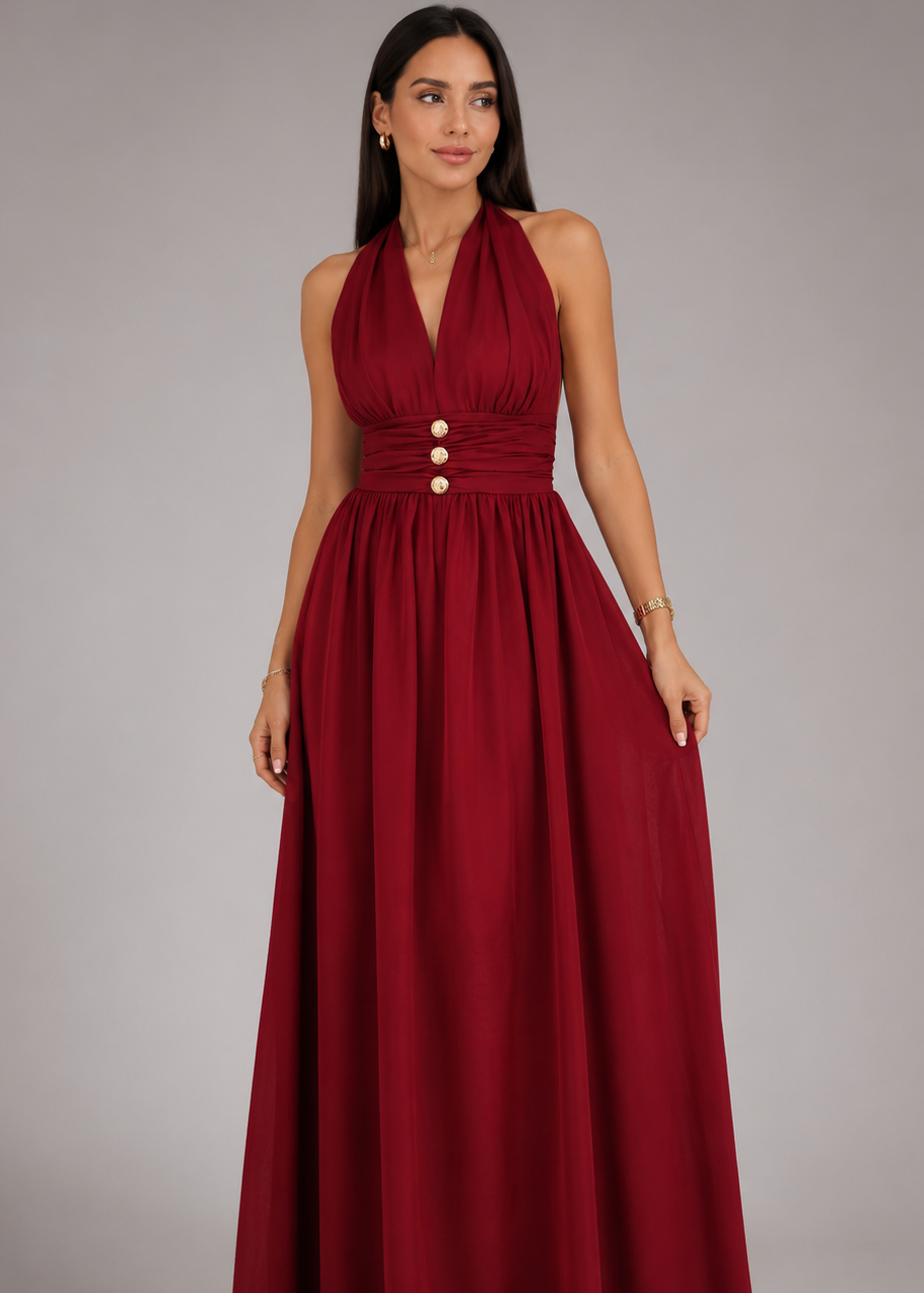 Rosé Allure Wine Red Long Dress-1