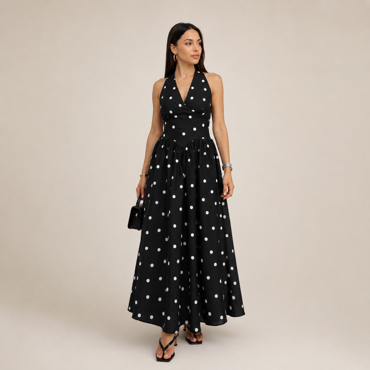 French Polka Dress Black-1