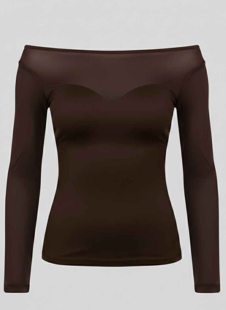 Long Sleeve Boat Neck - Brown Transparent