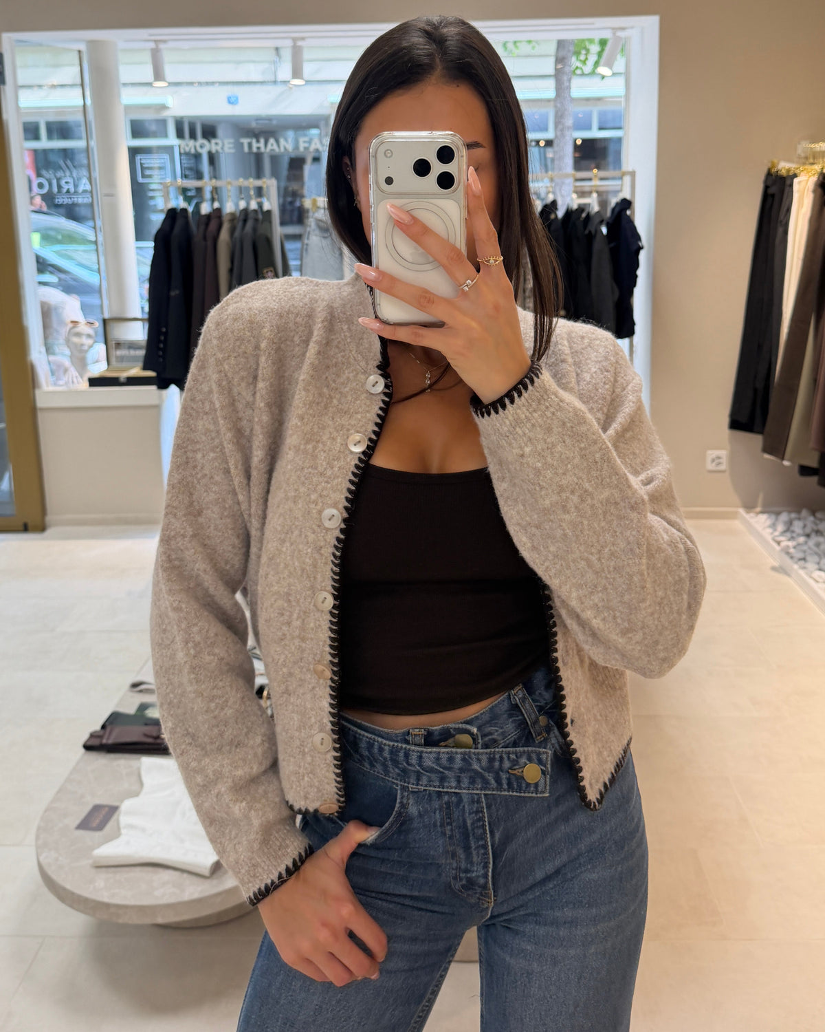 Céleste Contrast Cardigan – Oatmeal