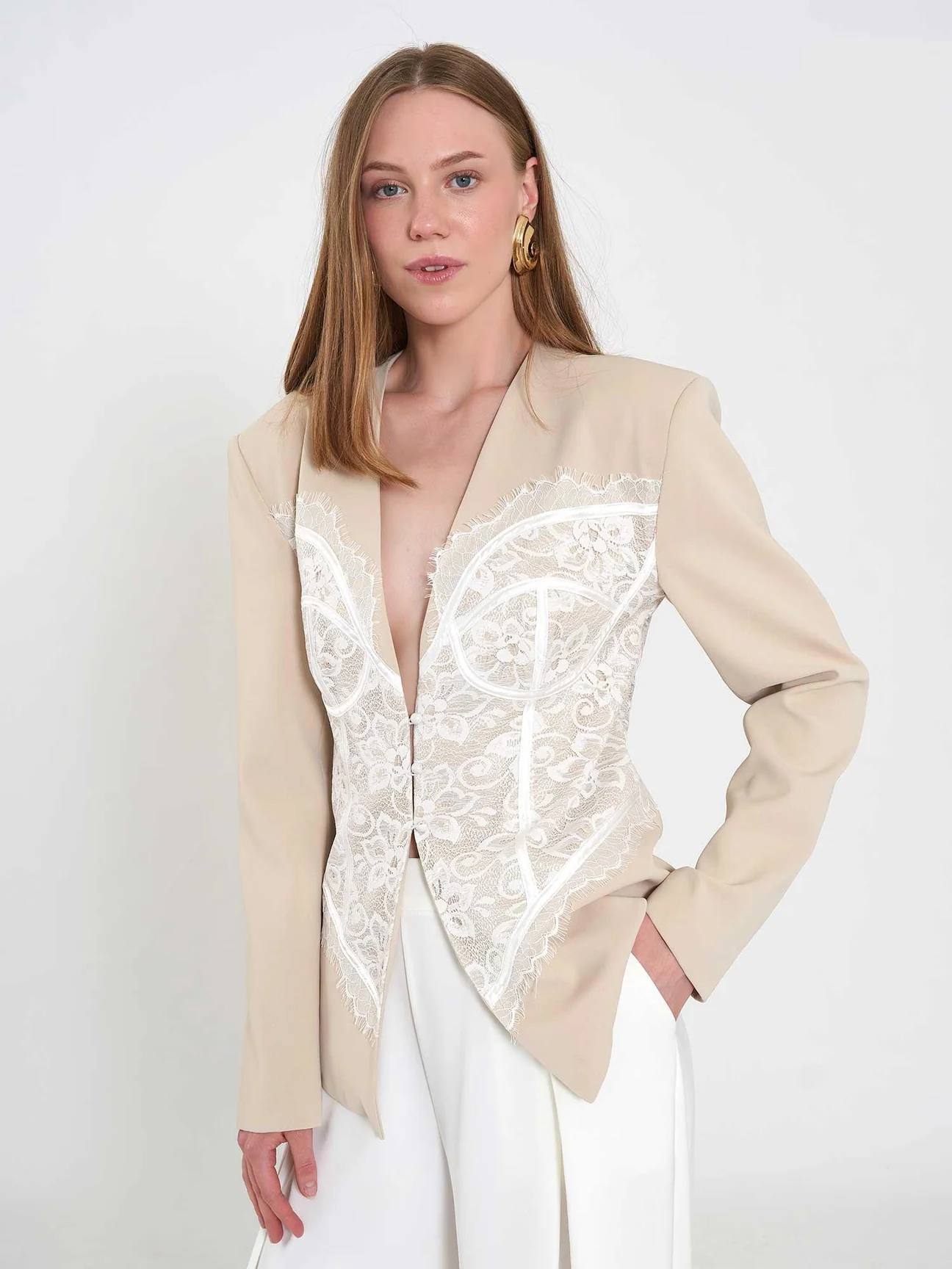 Lace Corset Blazer - Beige